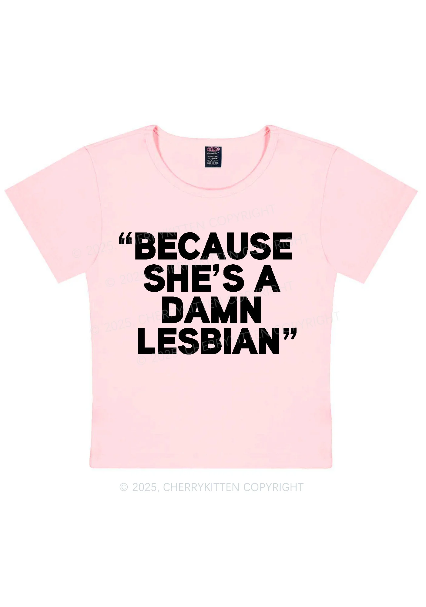 She's A Damn Lesbian Y2K Baby Tee Cherrykitten - Image 11