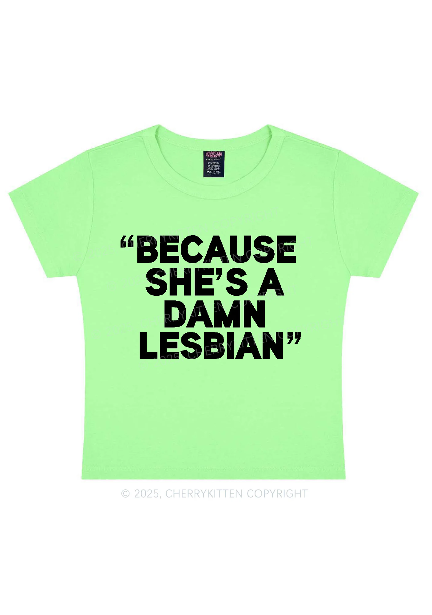 She's A Damn Lesbian Y2K Baby Tee Cherrykitten - Image 12