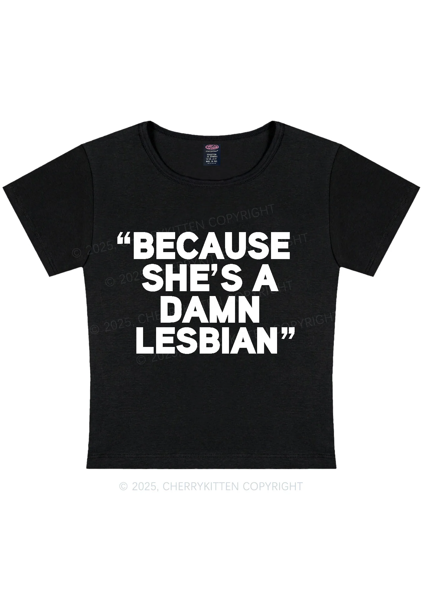 She's A Damn Lesbian Y2K Baby Tee Cherrykitten - Image 3