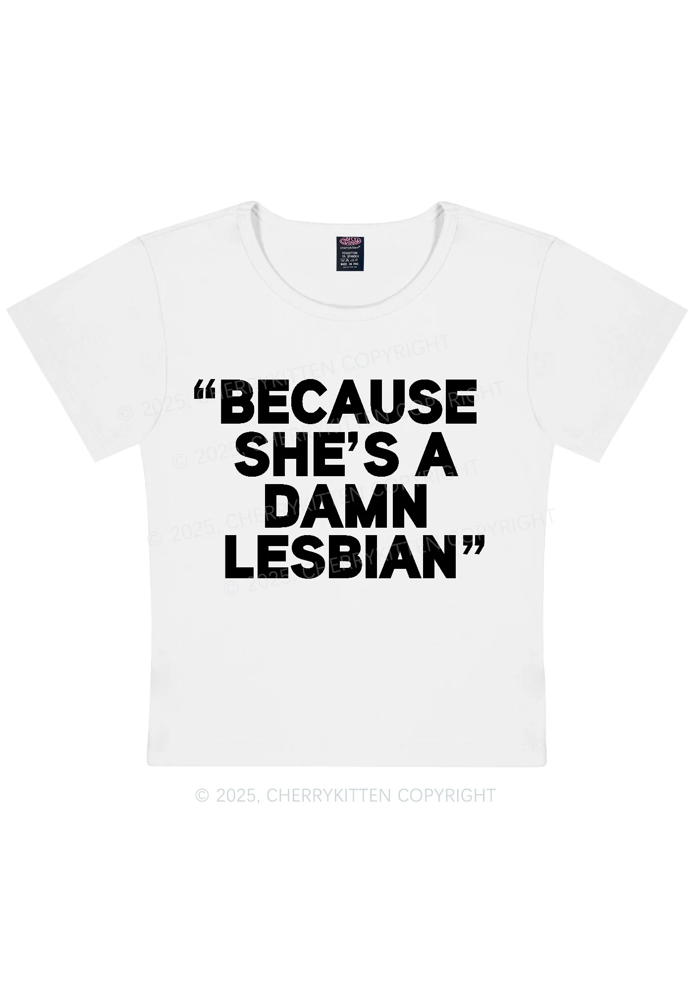 She's A Damn Lesbian Y2K Baby Tee Cherrykitten - Image 6