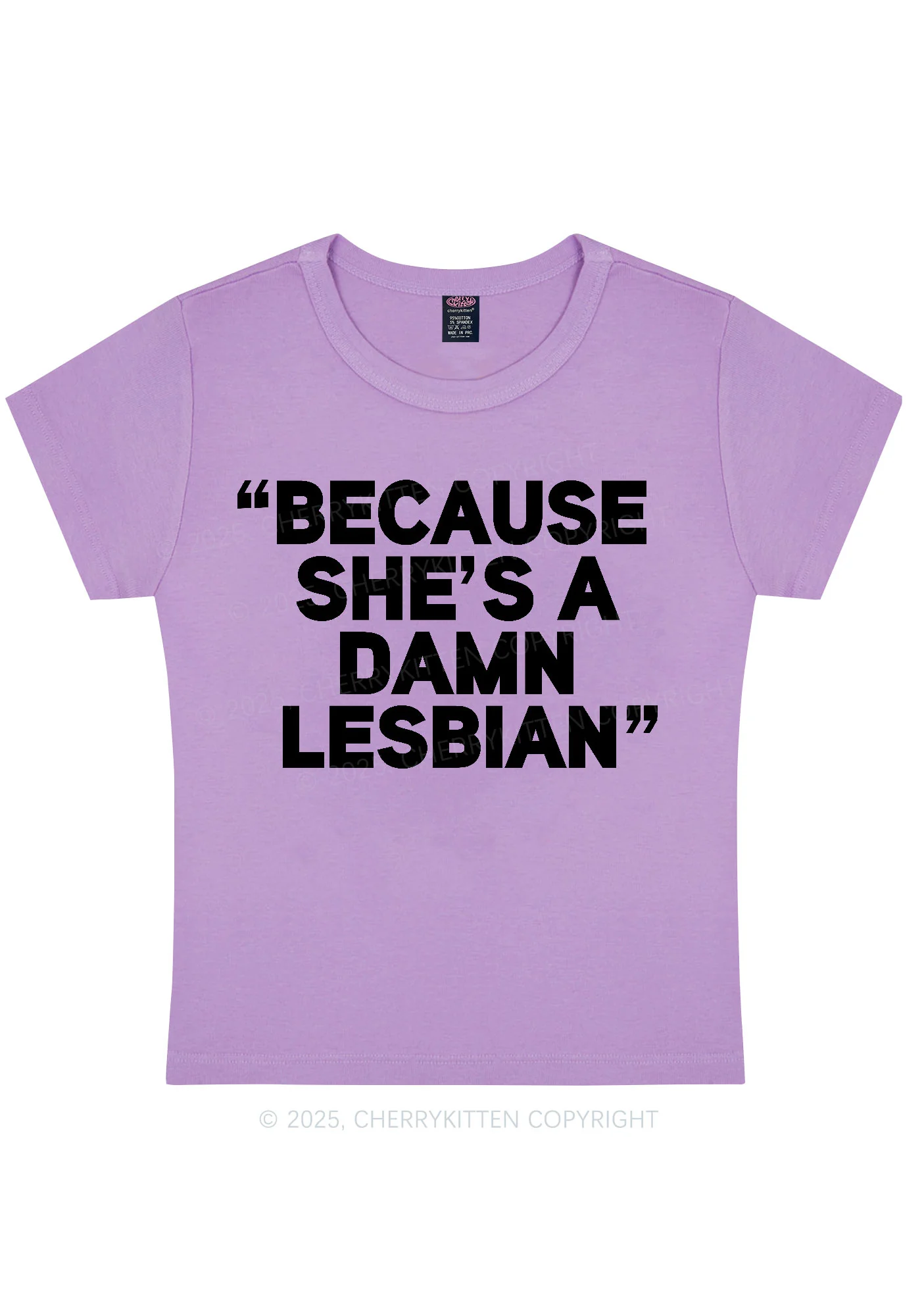 She's A Damn Lesbian Y2K Baby Tee Cherrykitten - Image 7