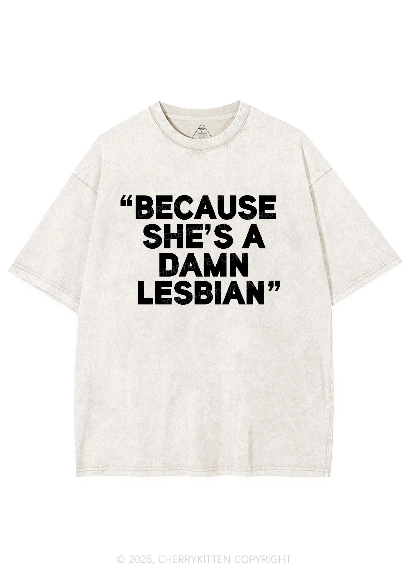 She's A Damn Lesbian Y2K Shirts Washed Tee Cherrykitten - Image 4