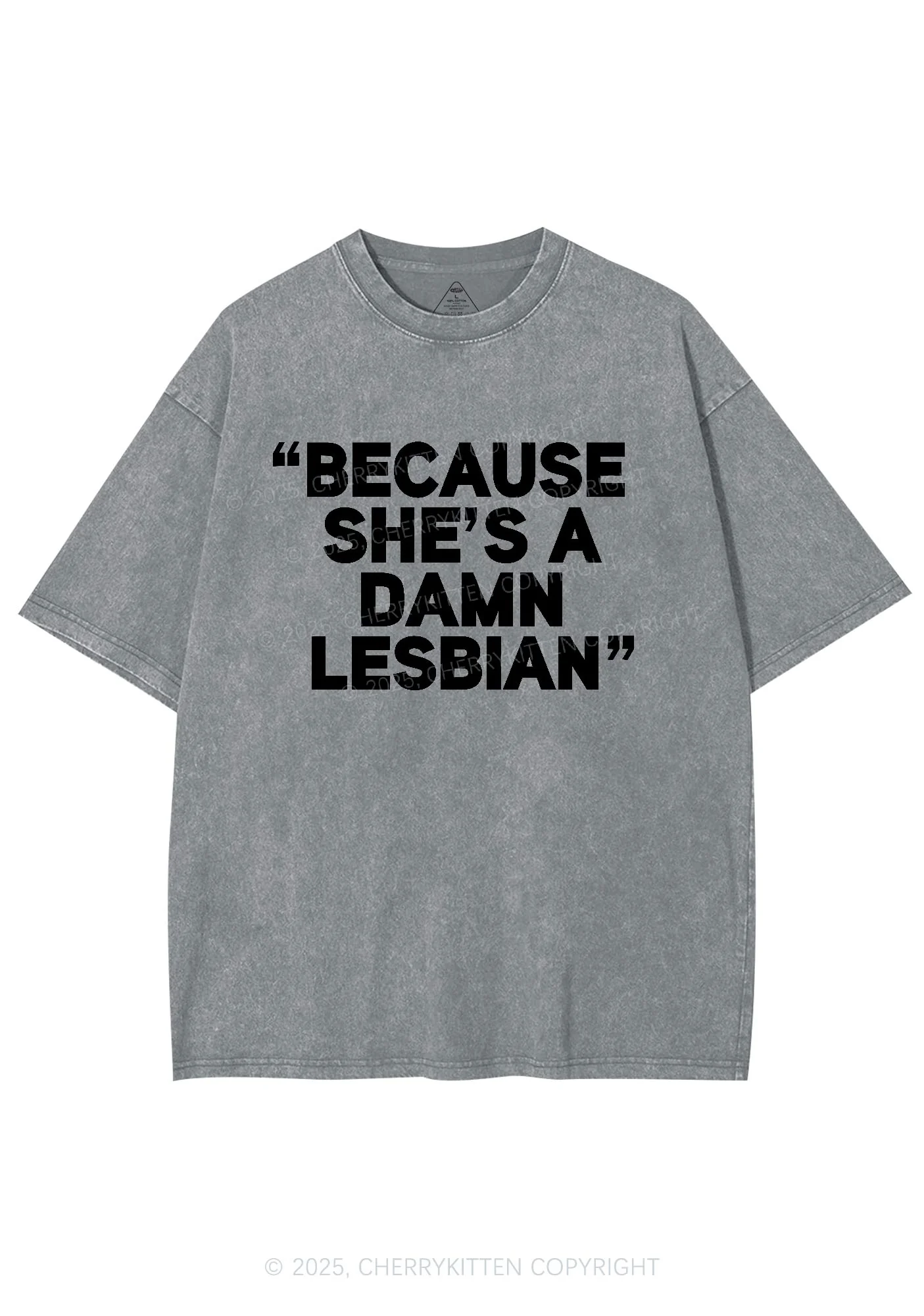 She's A Damn Lesbian Y2K Shirts Washed Tee Cherrykitten - Image 6