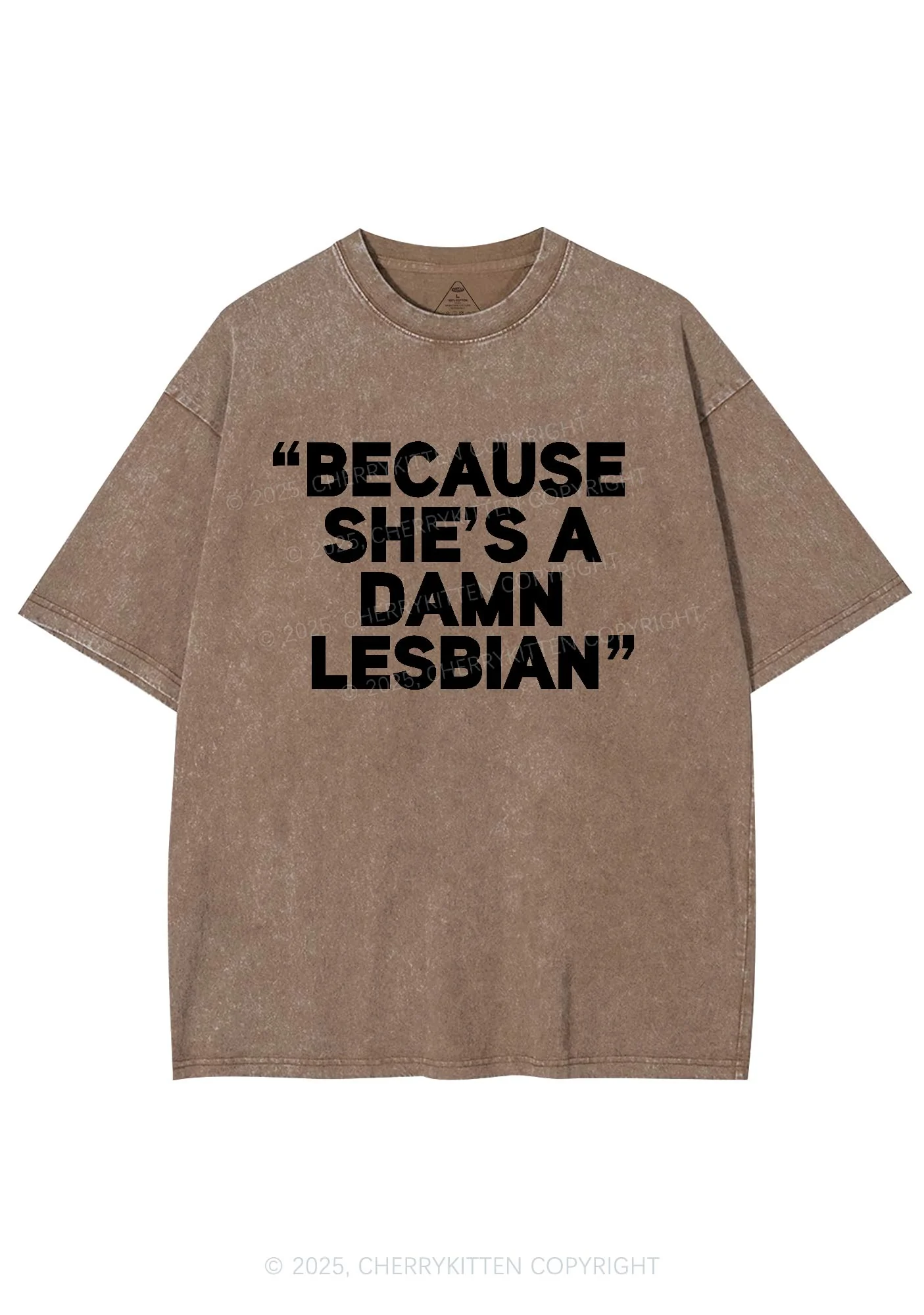 She's A Damn Lesbian Y2K Shirts Washed Tee Cherrykitten - Image 7