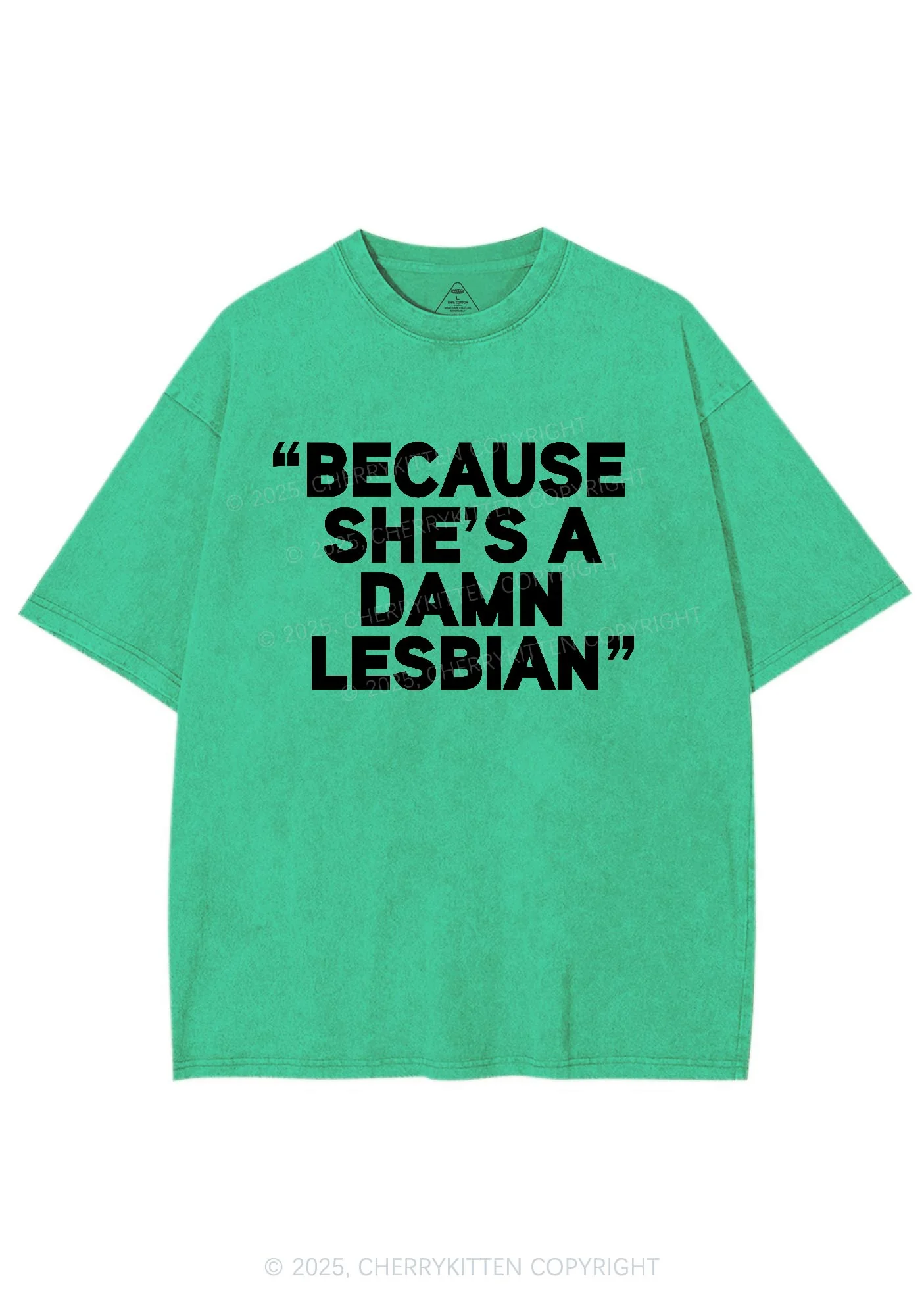 She's A Damn Lesbian Y2K Shirts Washed Tee Cherrykitten - Image 8