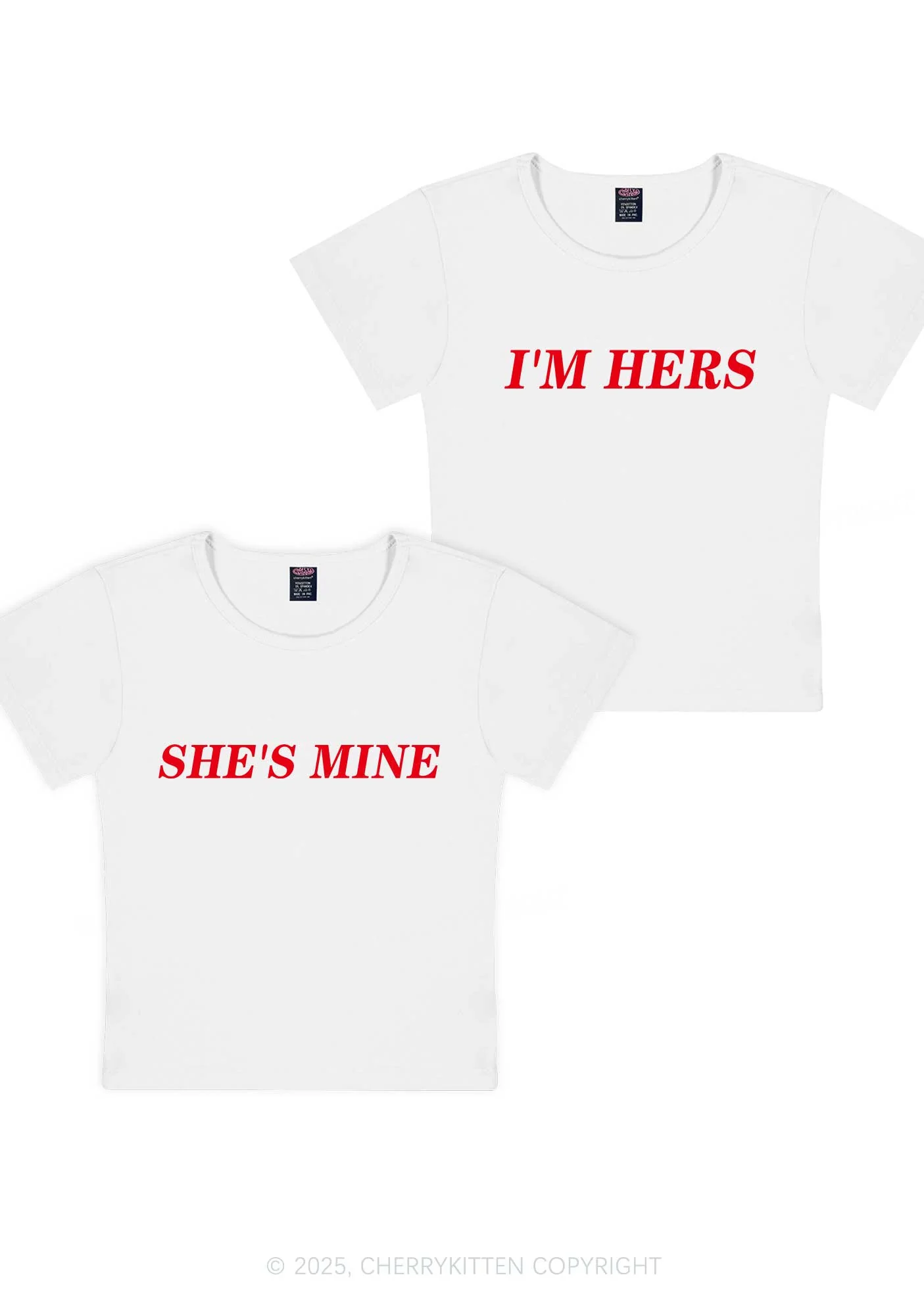Shes Mine Im Hers Y2K Valentine's Day Baby Tee Cherrykitten - Image 6