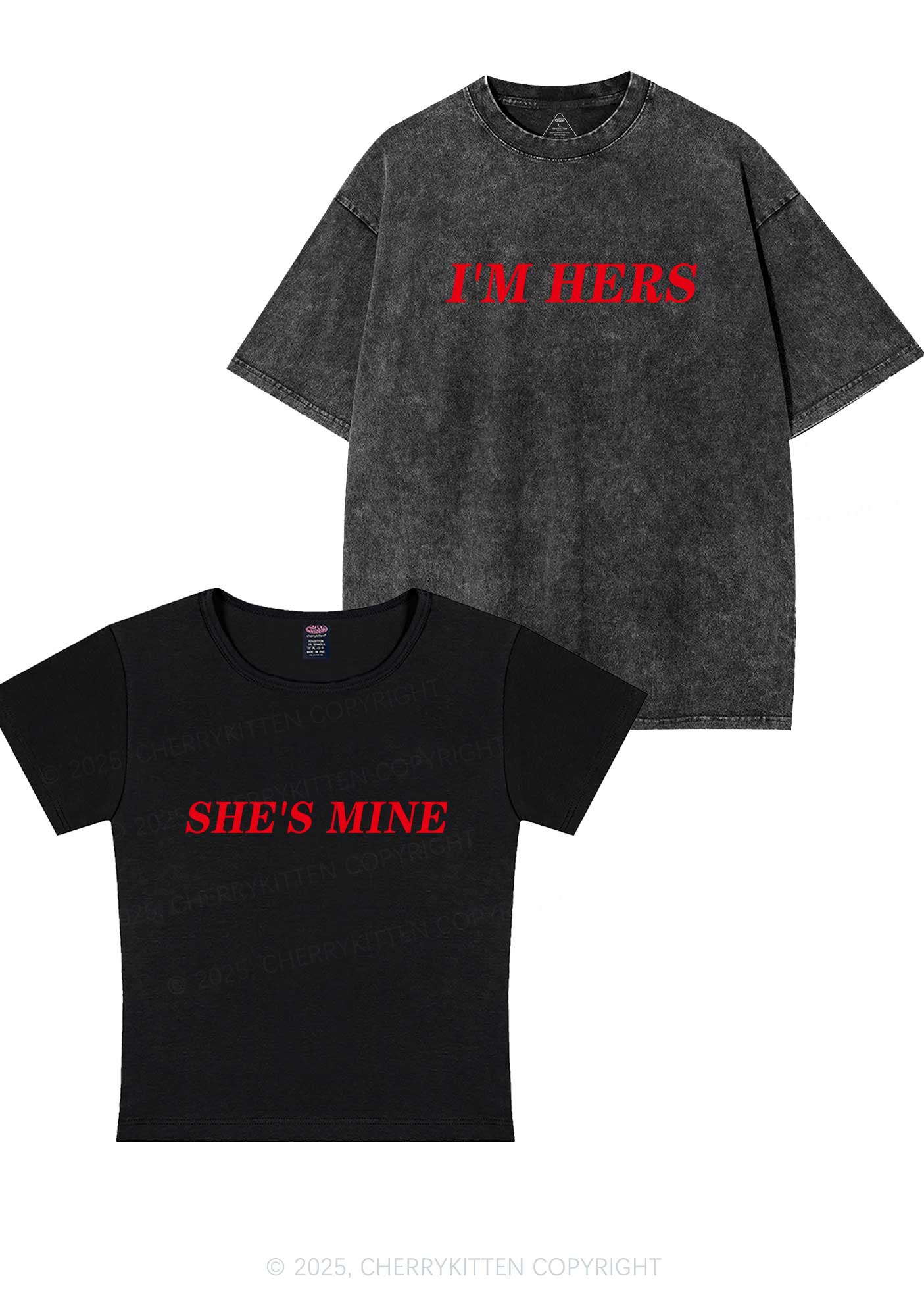 Shes Mine Im Hers Y2K Valentine's Day Couple Shirt Cherrykitten - Image 4