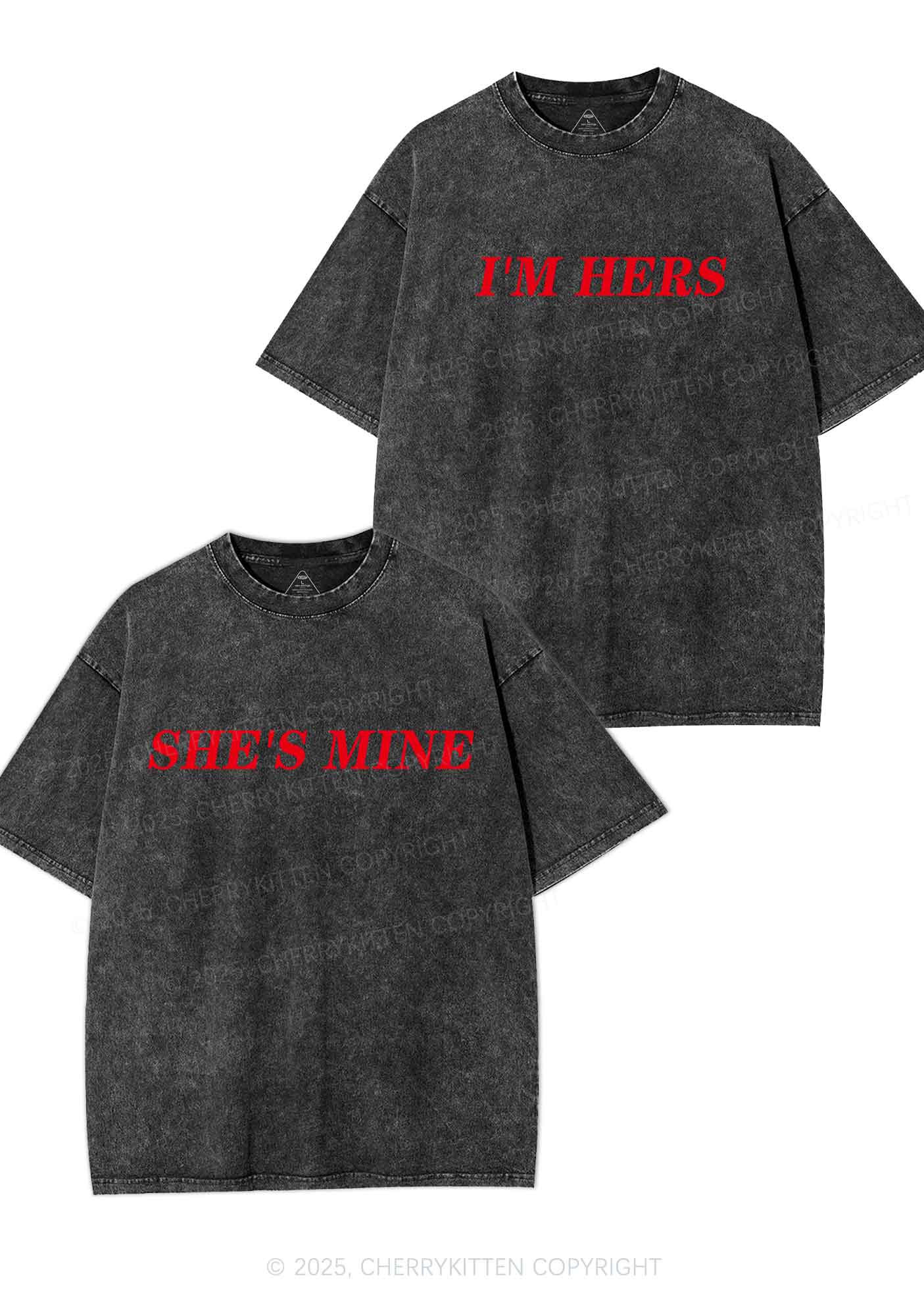 Shes Mine Im Hers Y2K Valentine's Day Washed Tee Cherrykitten - Image 4
