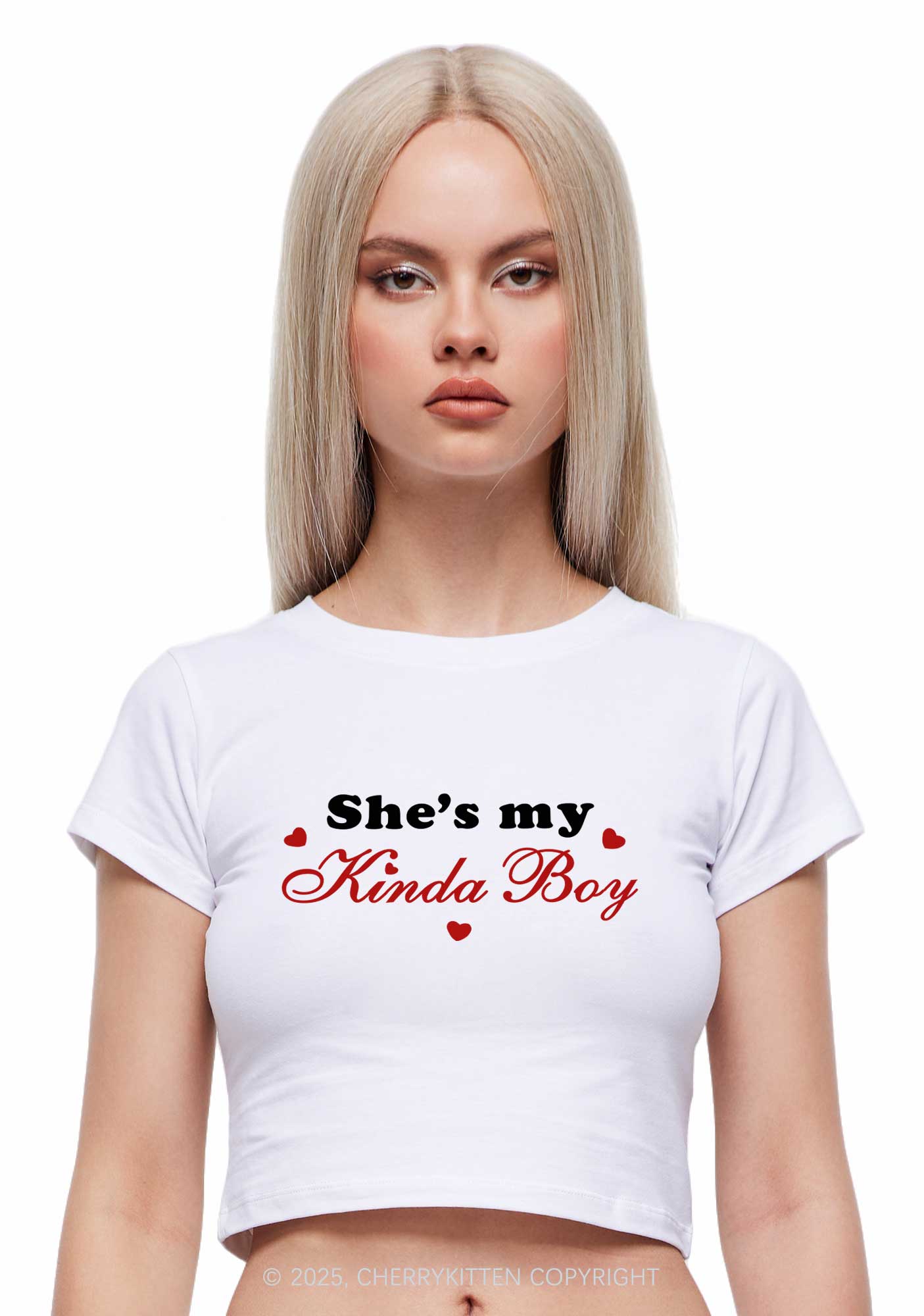 Shes My Kinda Boy Pride Y2K Baby Tee Cherrykitten - Image 2