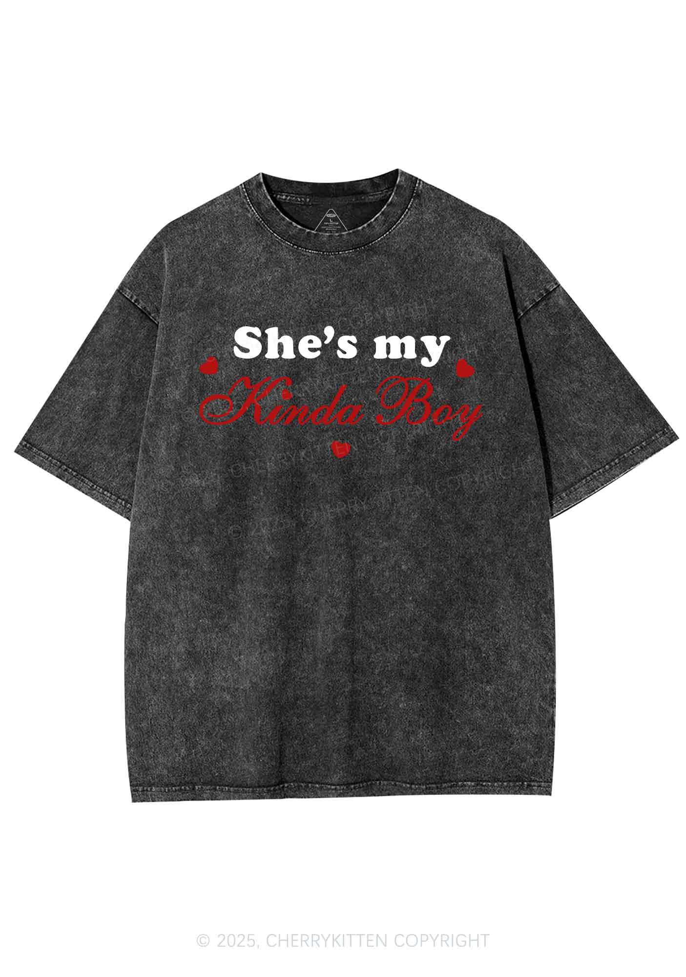 Shes My Kinda Boy Pride Y2K Shirts Washed Tee Cherrykitten - Image 3