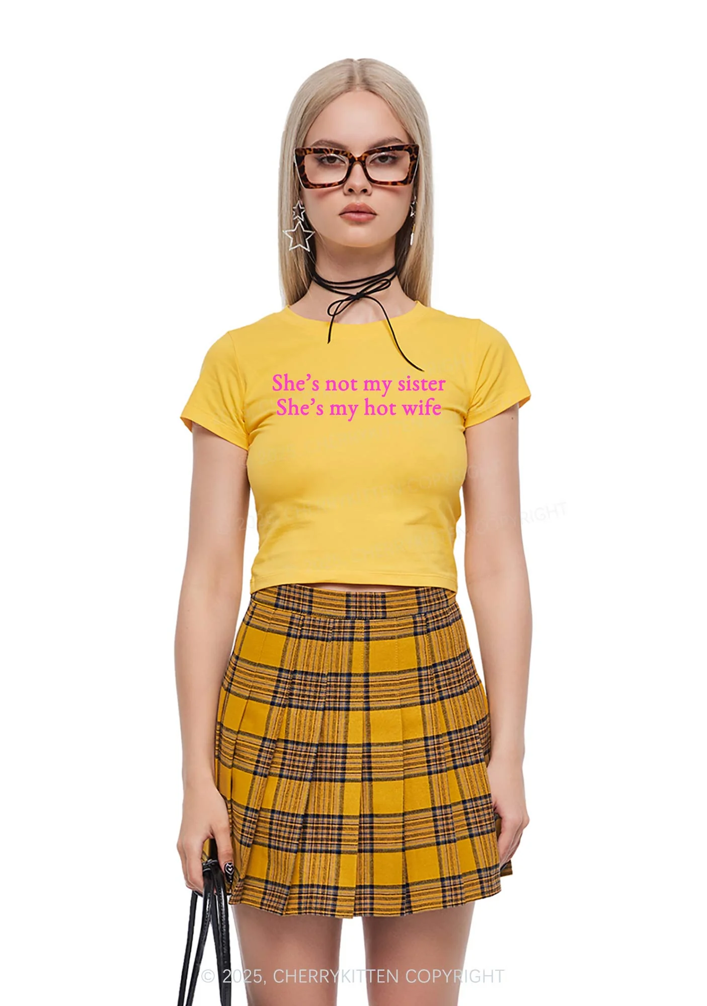 Shes Not My Sister Y2K Valentine's Day Baby Tee Cherrykitten - Image 2