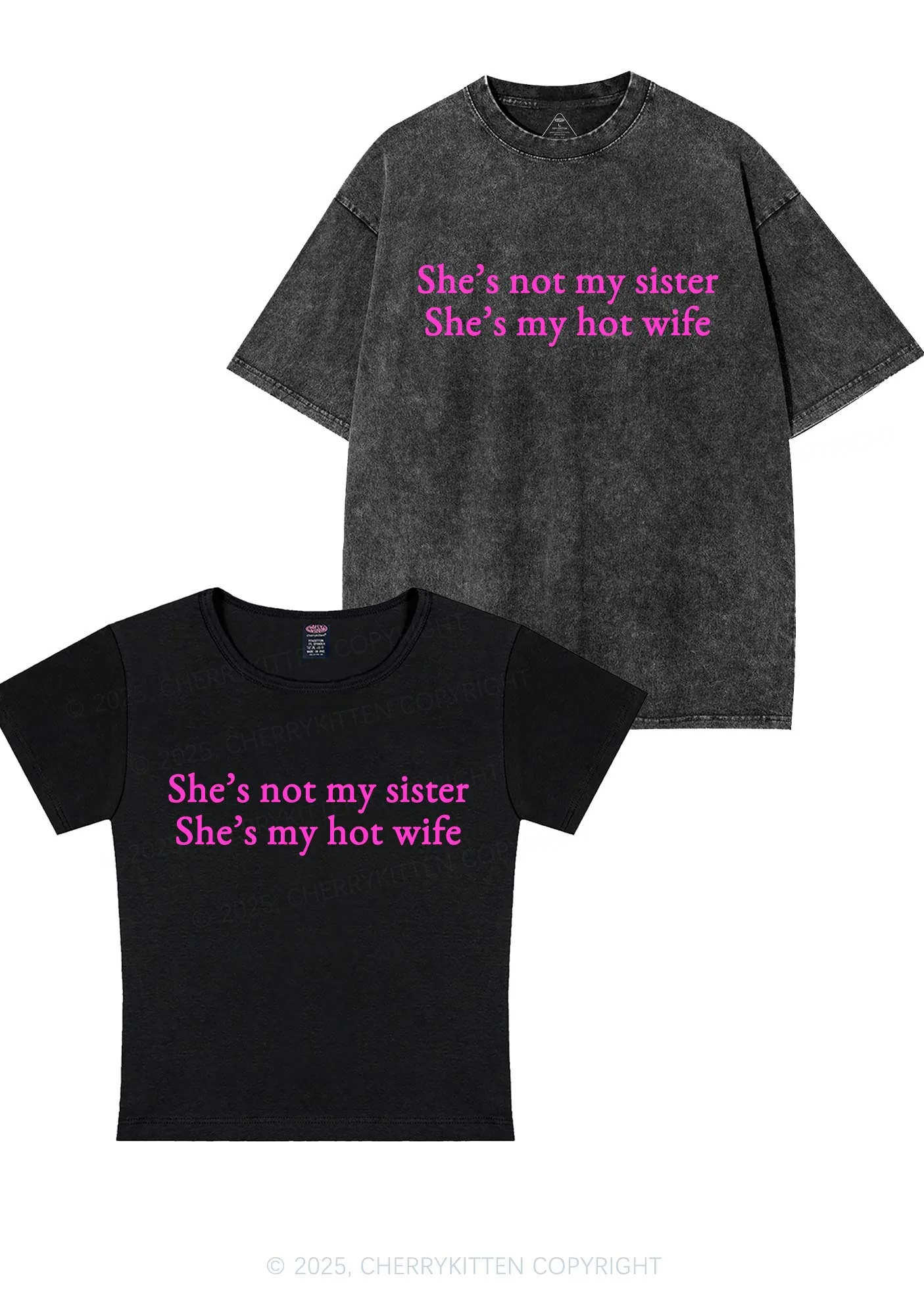 Shes Not My Sister Y2K Valentine's Day Couple Shirt Cherrykitten - Image 4