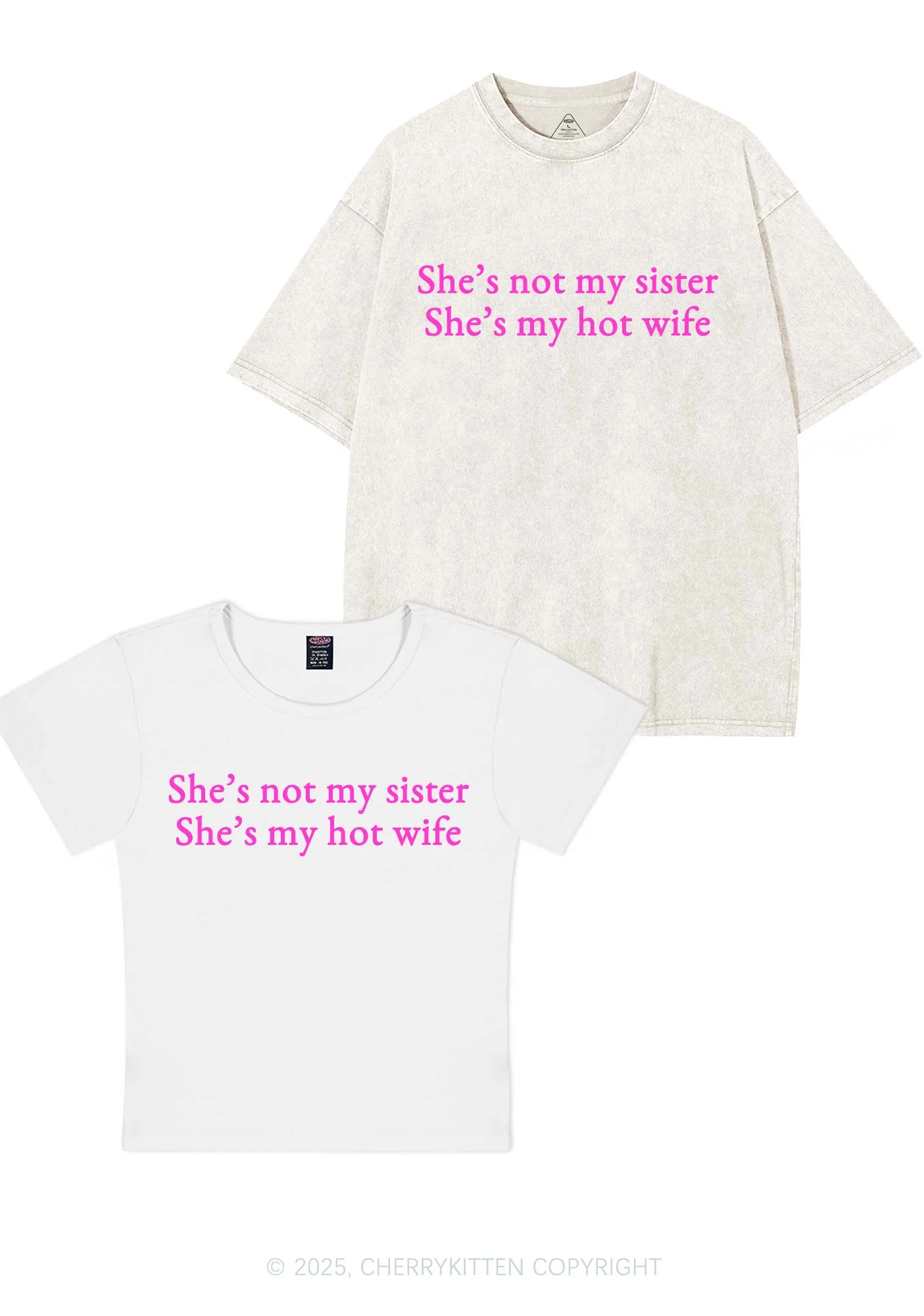 Shes Not My Sister Y2K Valentine's Day Couple Shirt Cherrykitten - Image 7