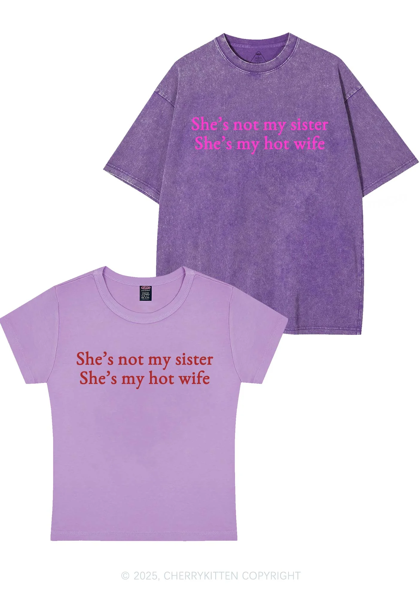 Shes Not My Sister Y2K Valentine's Day Couple Shirt Cherrykitten - Image 8