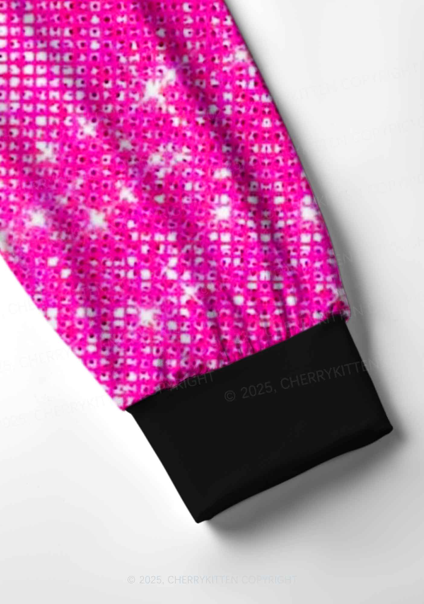 Shiny Pink Y2K Print Long Sleeve Pajama Set Cherrykitten - Image 4