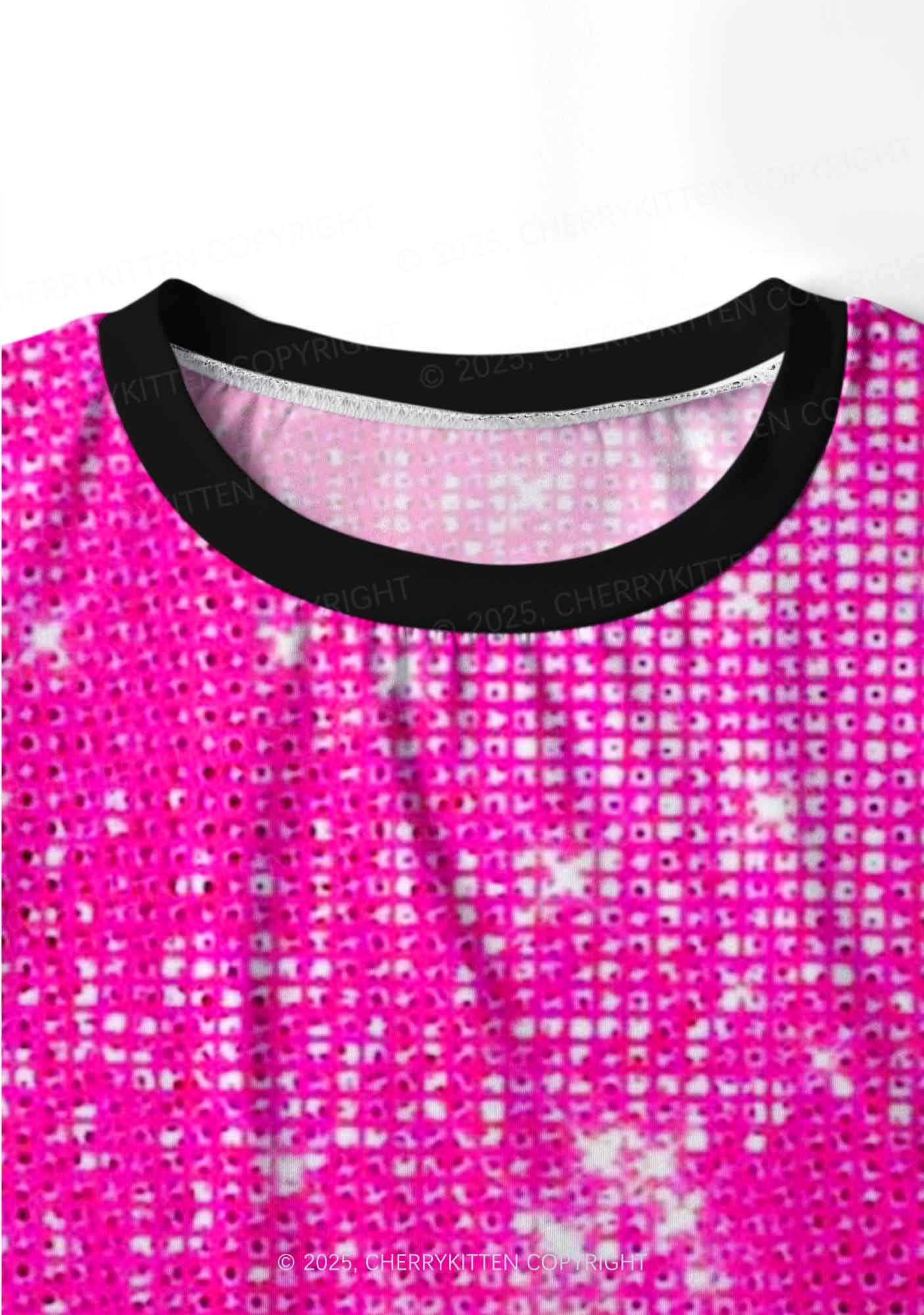 Shiny Pink Y2K Print Long Sleeve Pajama Set Cherrykitten - Image 5