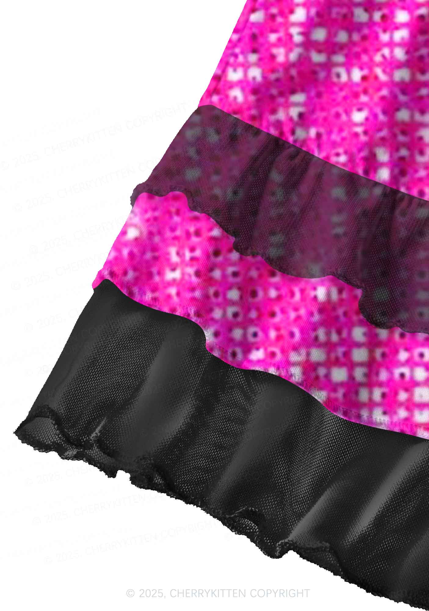 Shiny Pink Y2K Print Mini Layered Skirt Cherrykitten - Image 3