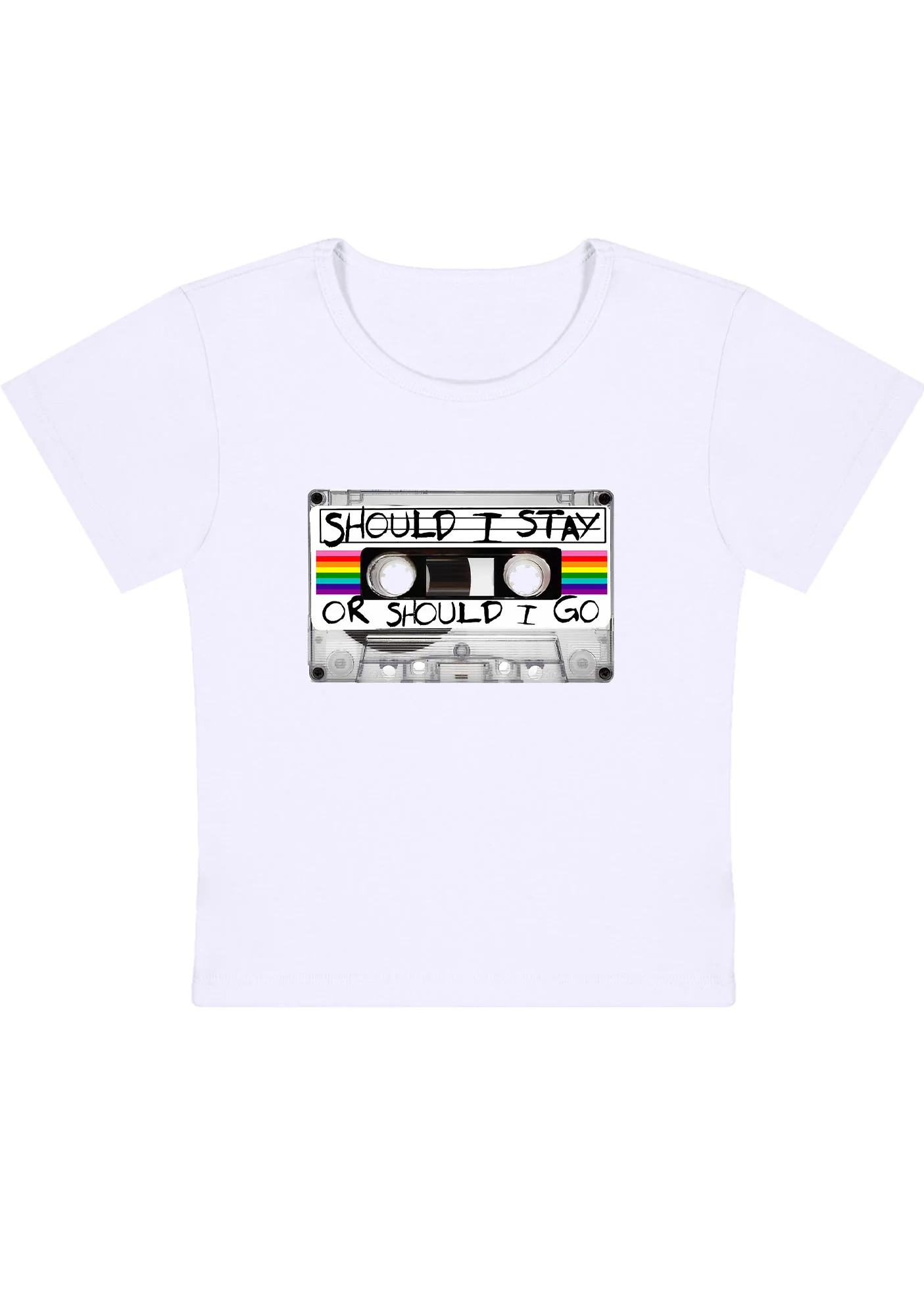 Should I Stay Or Should I Go Y2K Baby Tee - Image 3