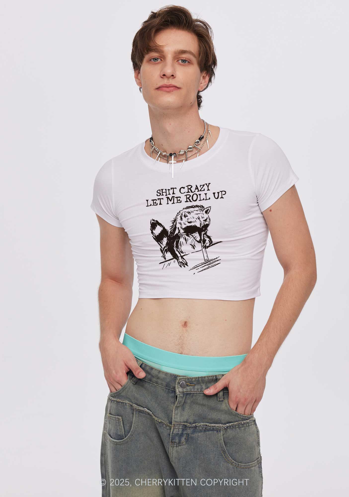 Shxt Crazy Y2K Baby Tee Cherrykitten - Image 2