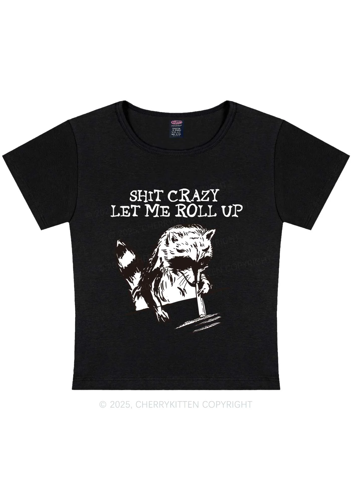 Shxt Crazy Y2K Baby Tee Cherrykitten - Image 5