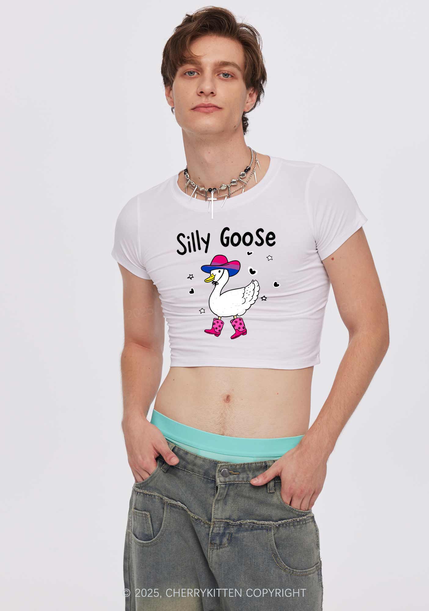 Silly Goose Bisexual Pride Y2K Baby Tee Cherrykitten - Image 2