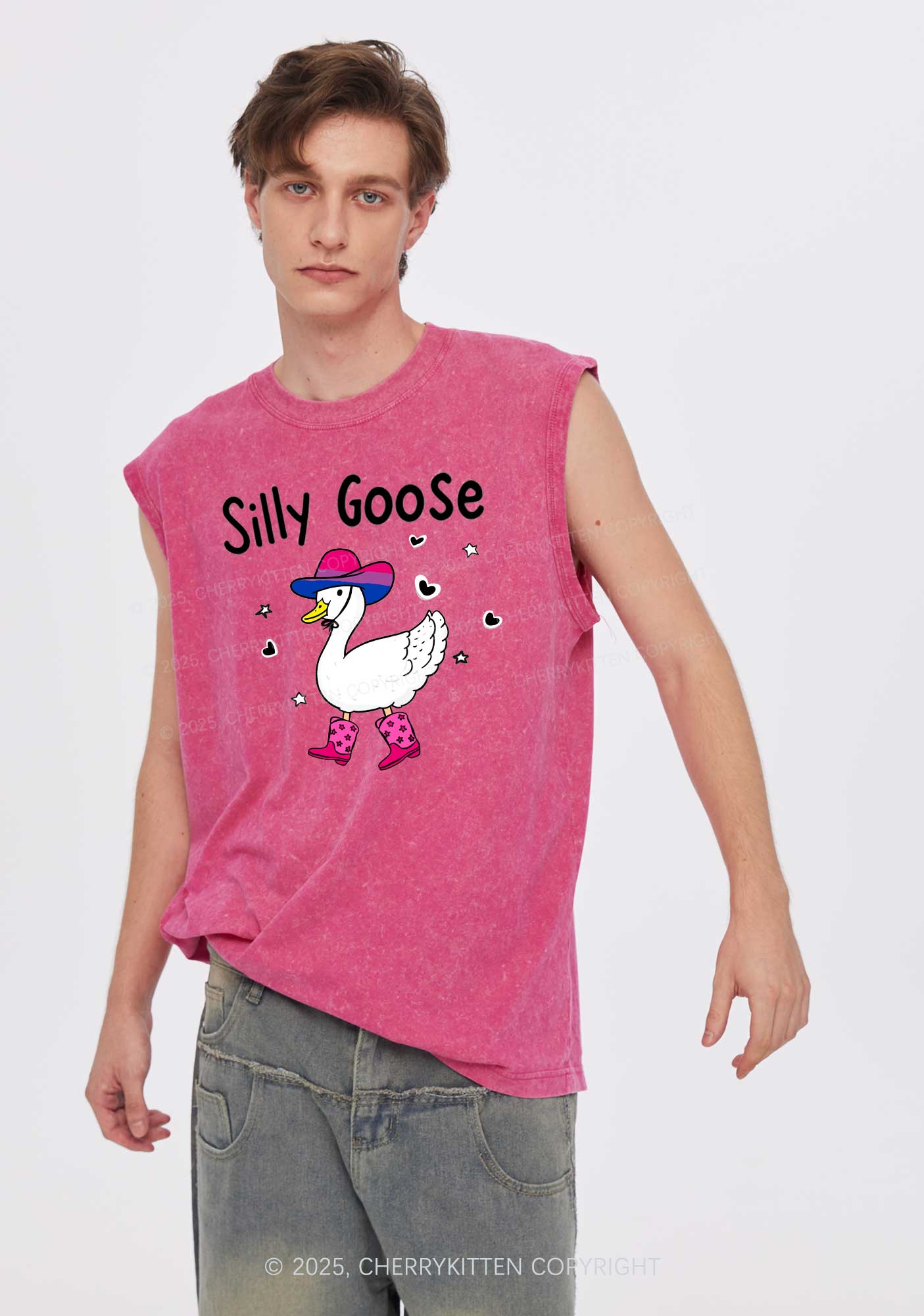 Silly Goose Bisexual Pride Y2K Washed Muscle Tank Cherrykitten - Image 2