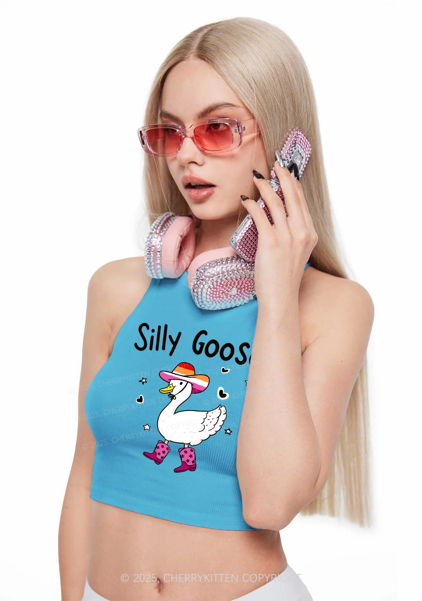 Silly Goose Lesbian Pride Y2K Crop Tank Top Cherrykitten - Image 2