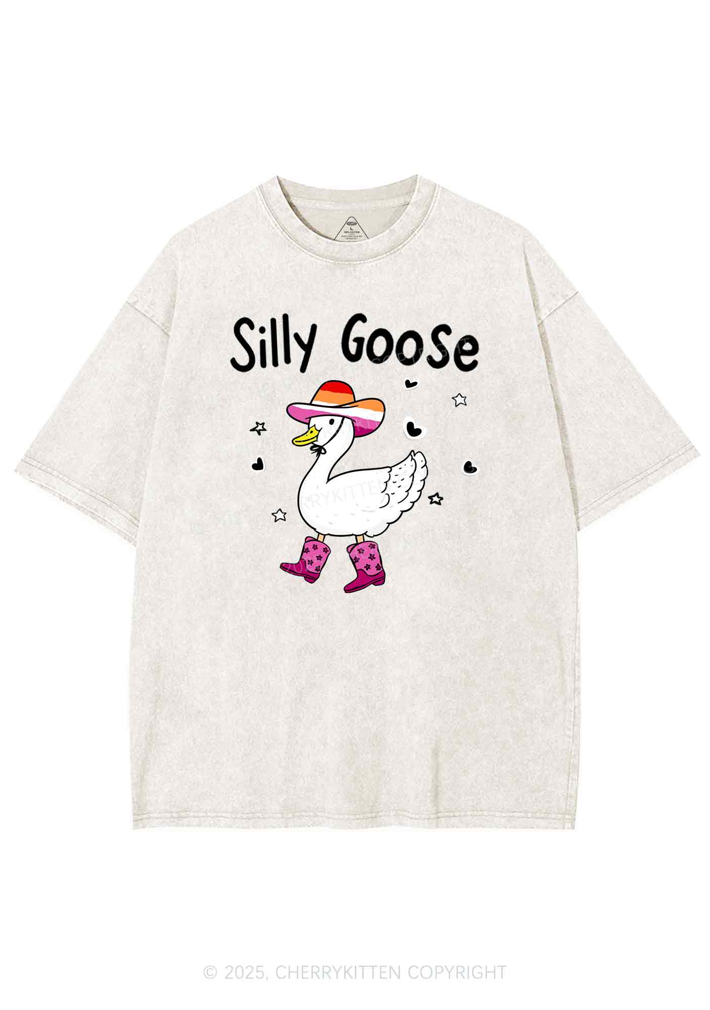 Silly Goose Lesbian Pride Y2K Shirts Washed Tee Cherrykitten - Image 5