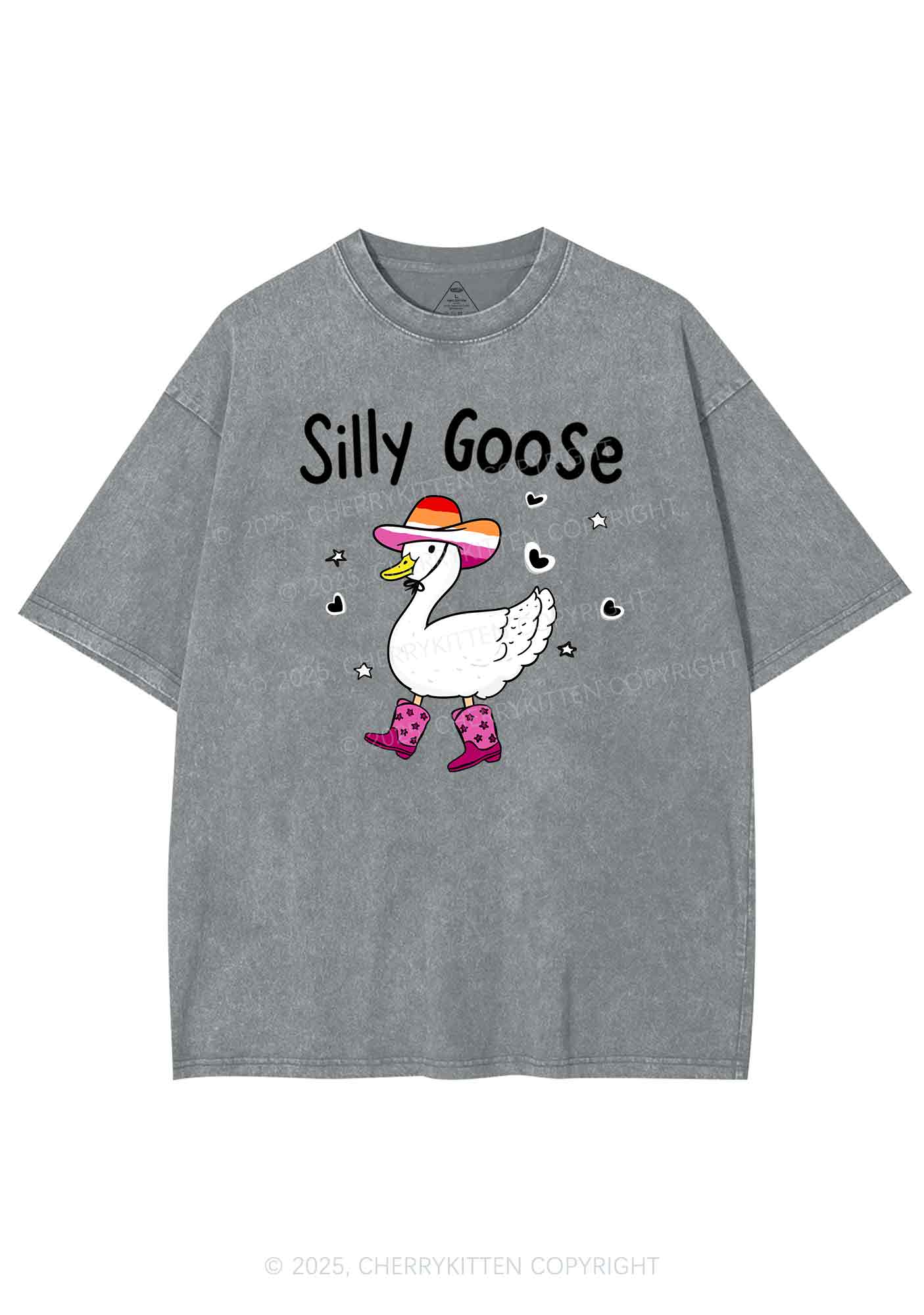 Silly Goose Lesbian Pride Y2K Shirts Washed Tee Cherrykitten - Image 6