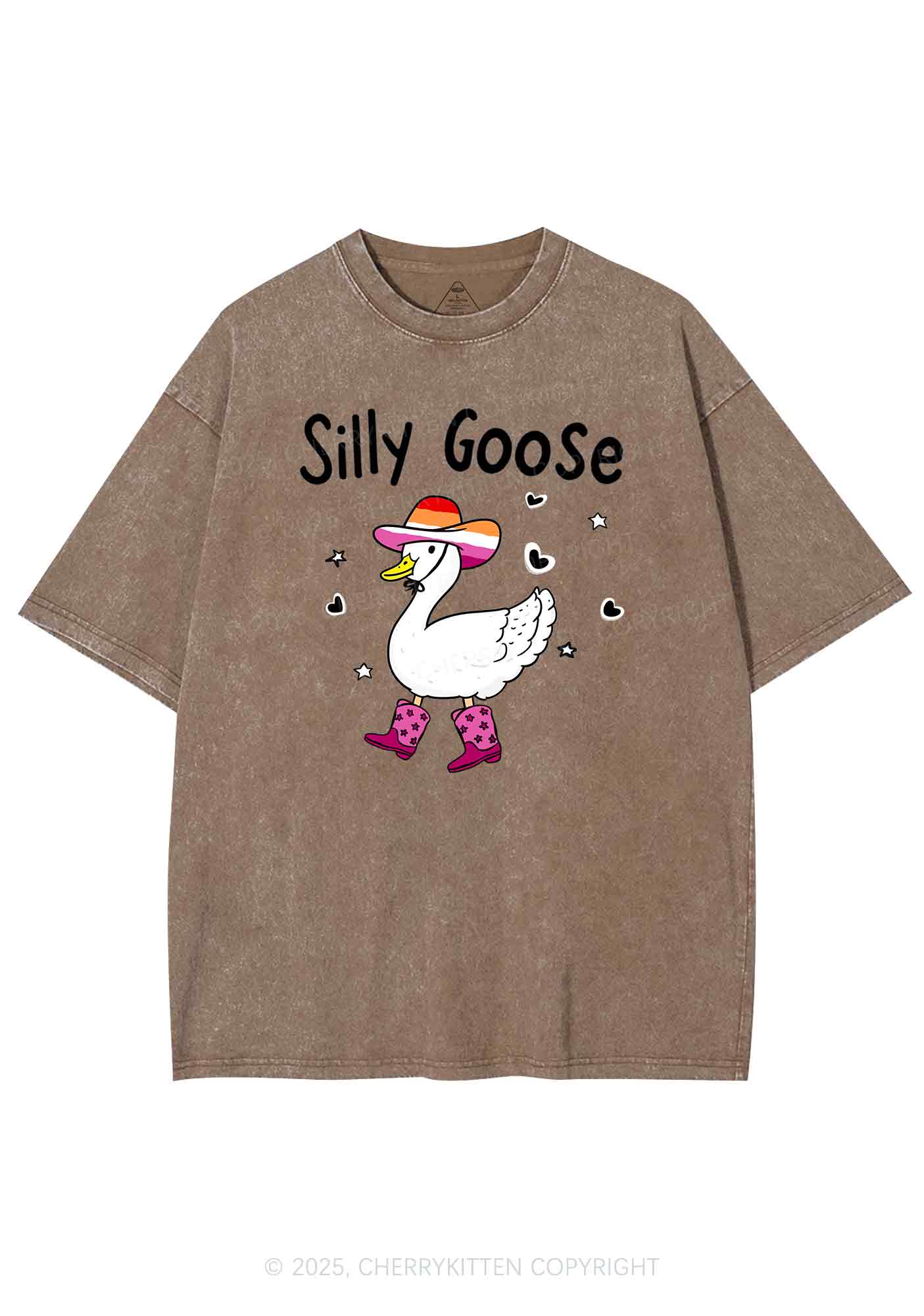 Silly Goose Lesbian Pride Y2K Shirts Washed Tee Cherrykitten - Image 7