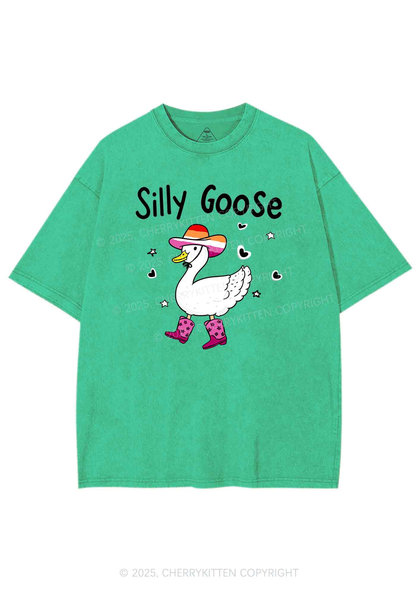 Silly Goose Lesbian Pride Y2K Shirts Washed Tee Cherrykitten - Image 8