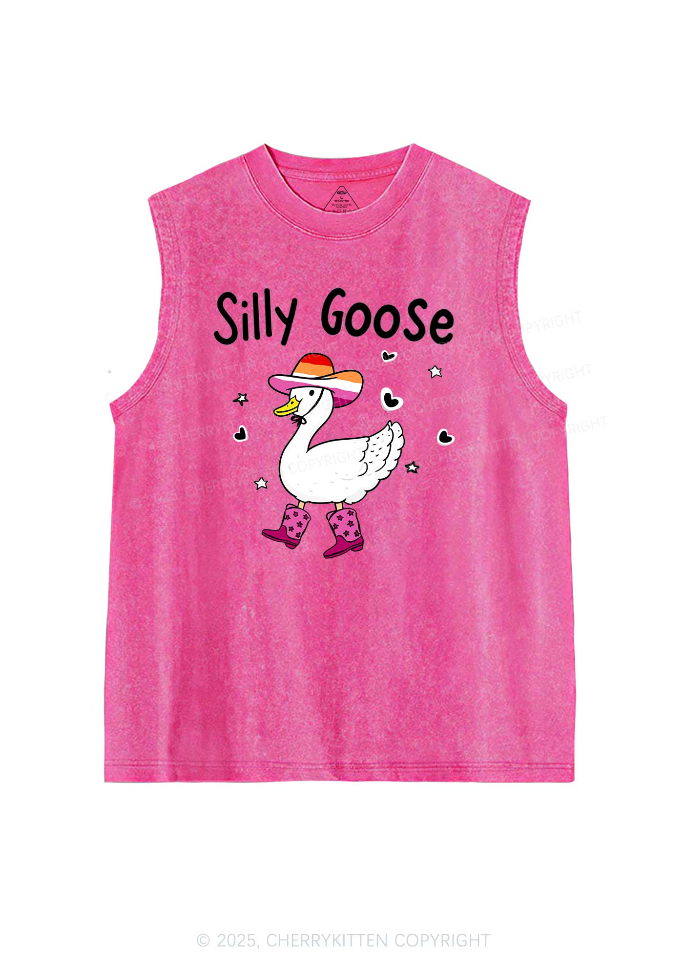 Silly Goose Lesbian Pride Y2K Washed Muscle Tank Cherrykitten - Image 3