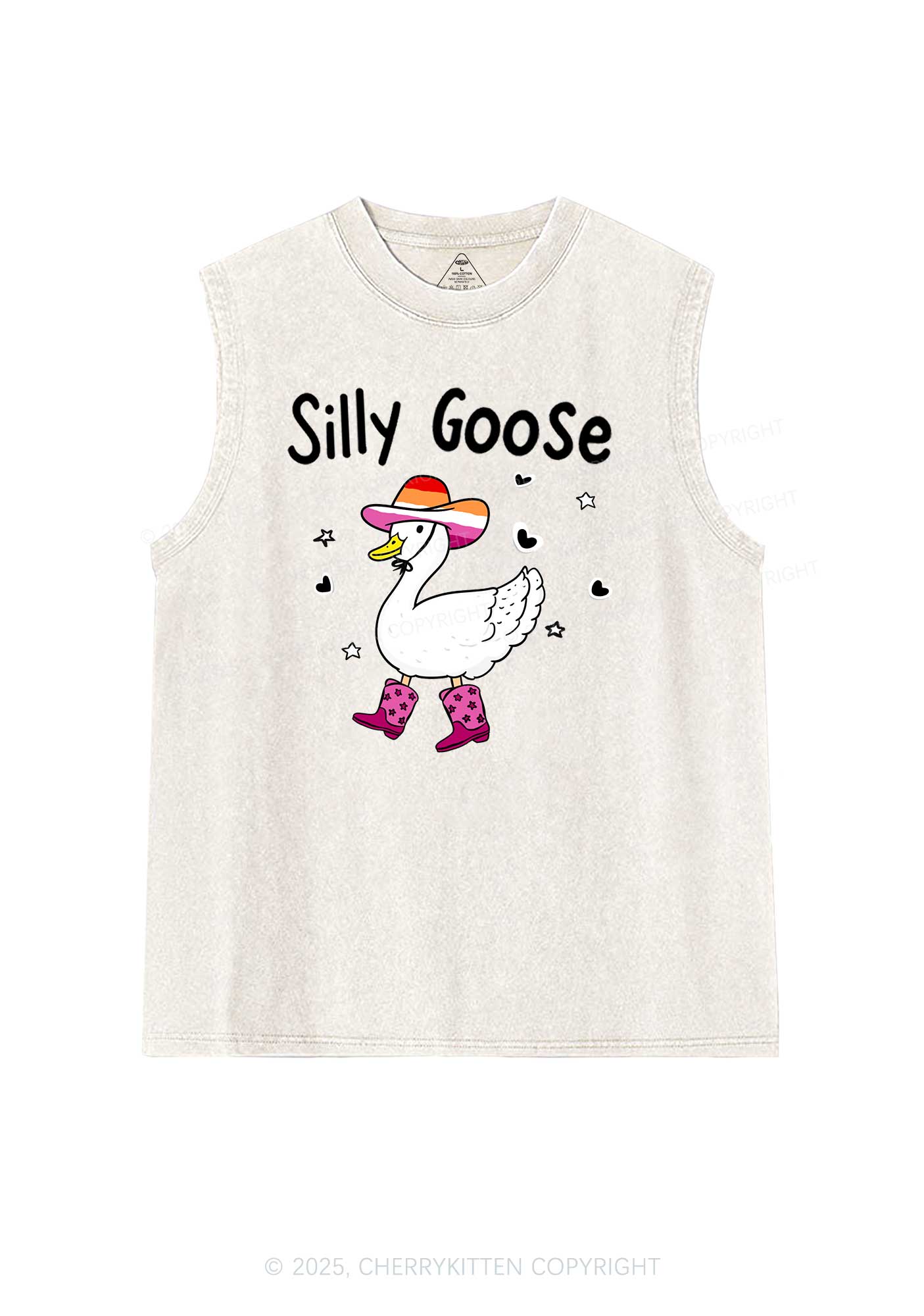 Silly Goose Lesbian Pride Y2K Washed Muscle Tank Cherrykitten - Image 4