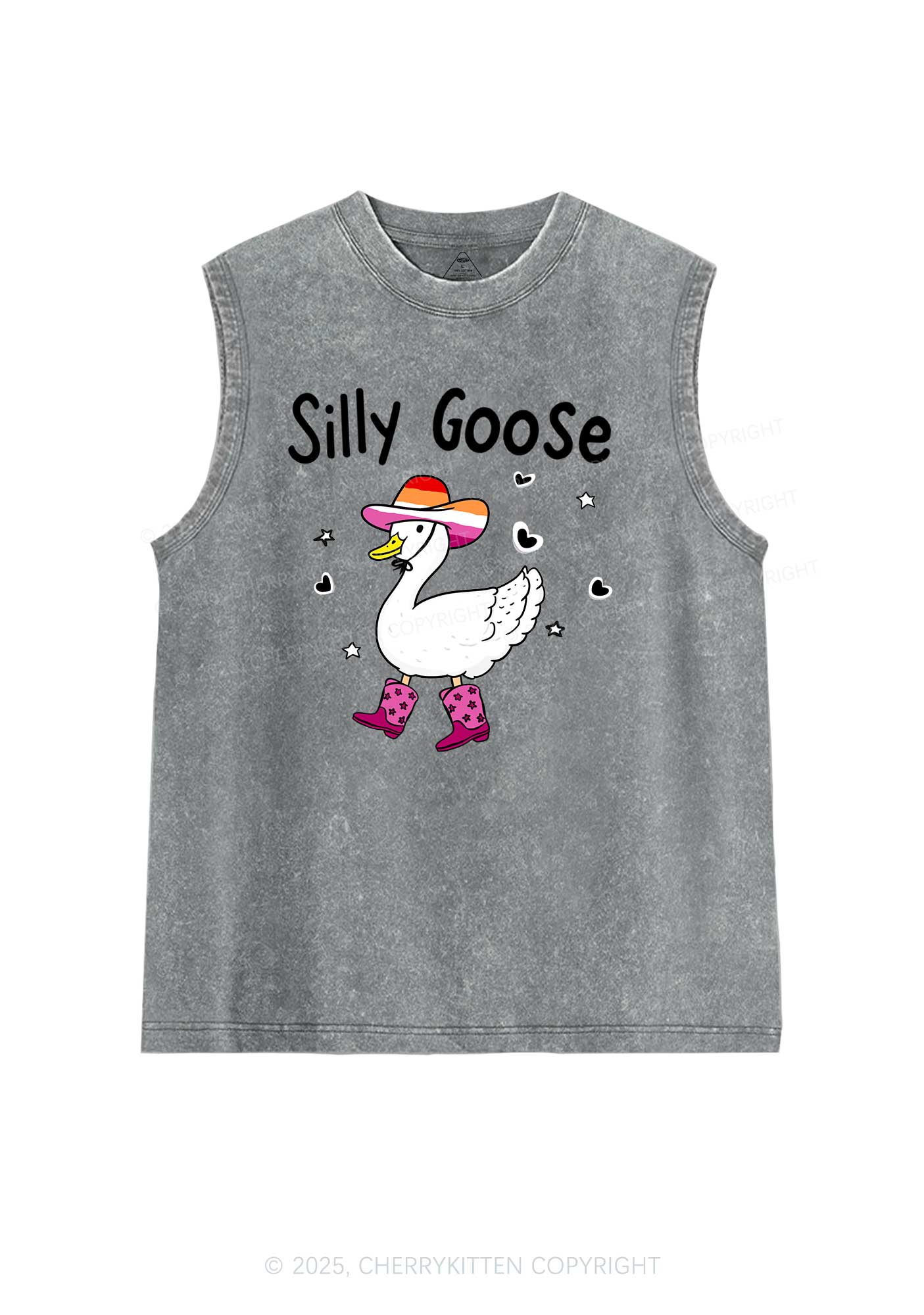 Silly Goose Lesbian Pride Y2K Washed Muscle Tank Cherrykitten - Image 5