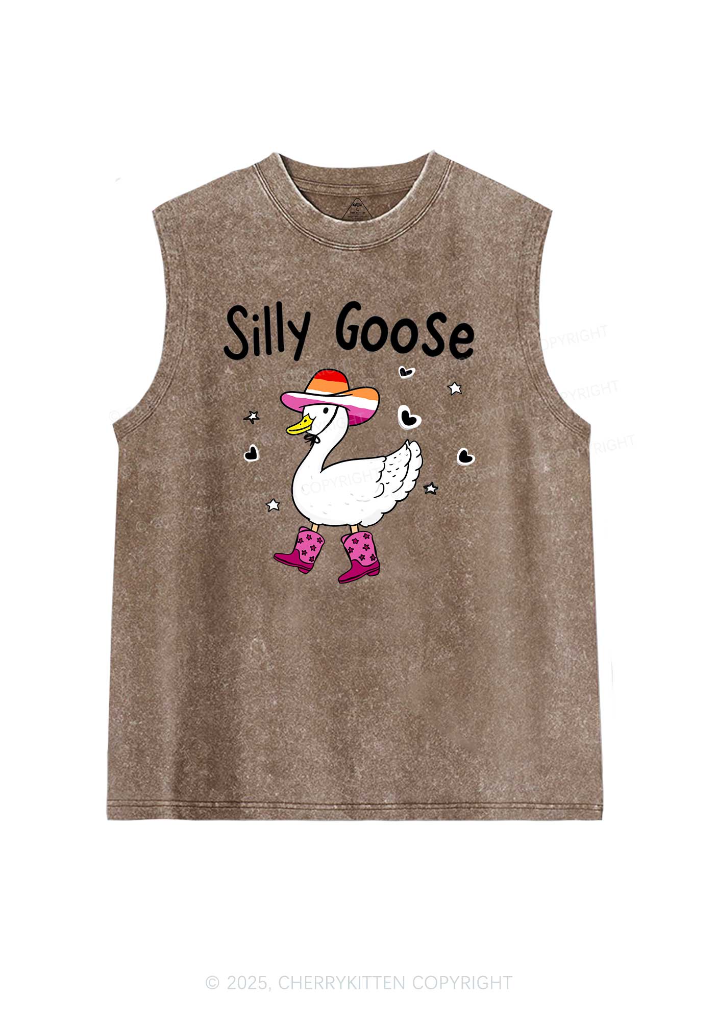 Silly Goose Lesbian Pride Y2K Washed Muscle Tank Cherrykitten - Image 6