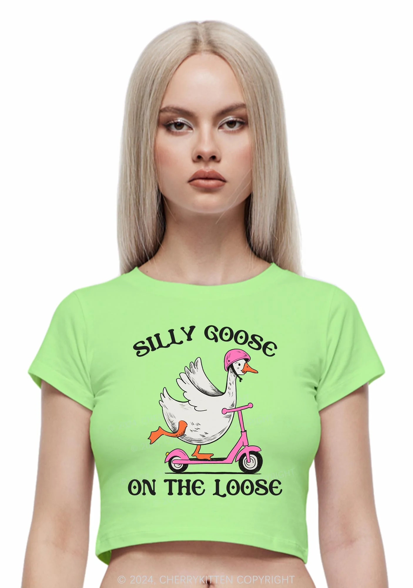 Silly Goose On the Loose Y2K Baby Tee Cherrykitten - Image 3