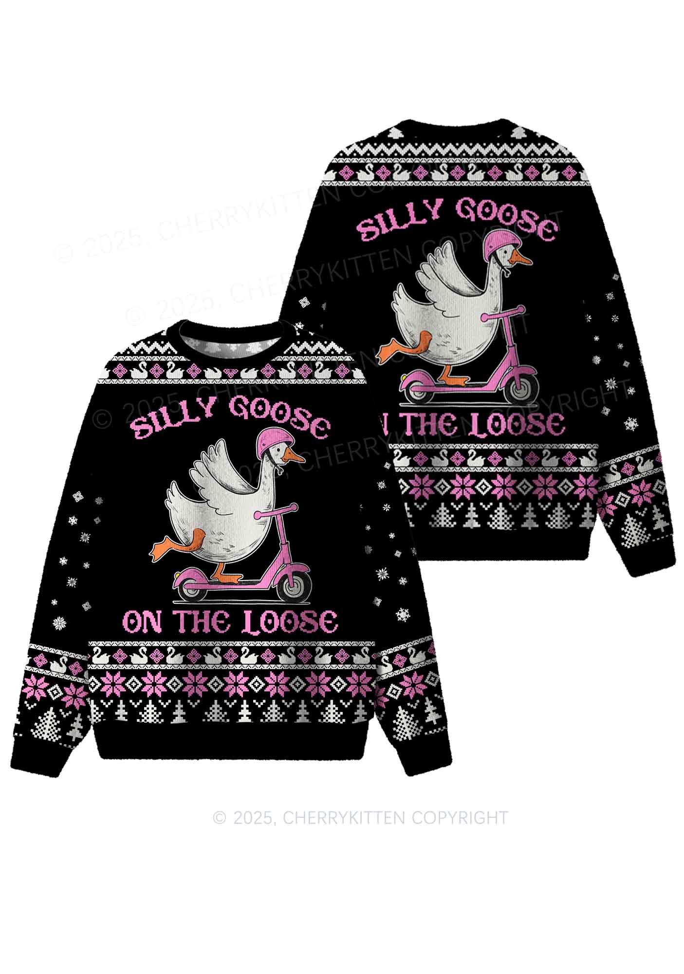 Silly Goose On the Loose Y2K Christmas Knit Sweatshirt Cherrykitten - Image 3