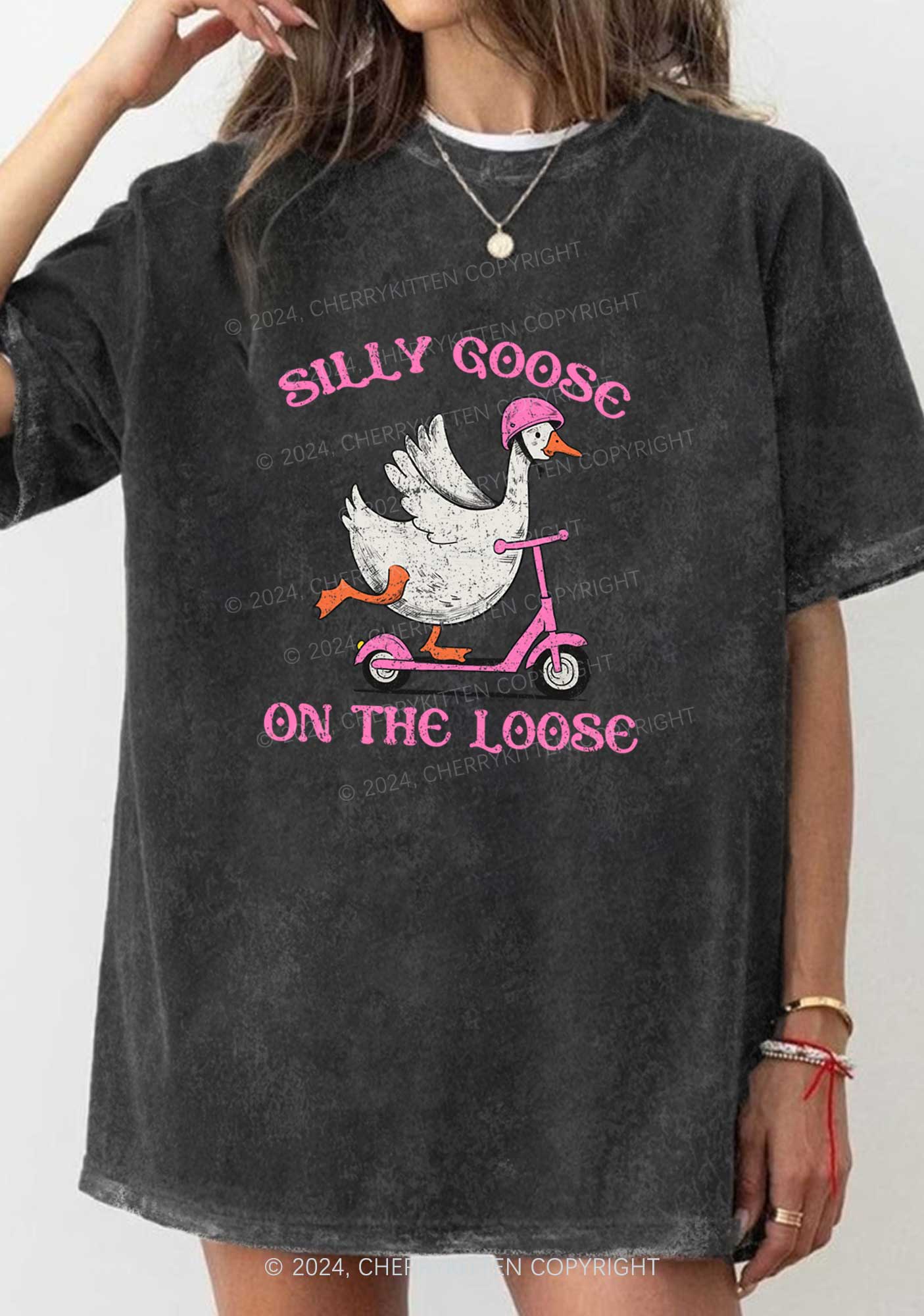 Silly Goose On the Loose Y2K Washed Tee Cherrykitten - Image 2