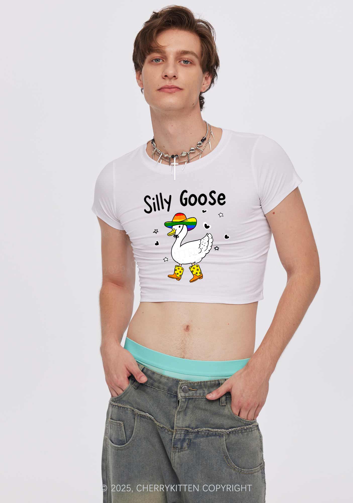 Silly Goose Pride Y2K Baby Tee Cherrykitten - Image 3