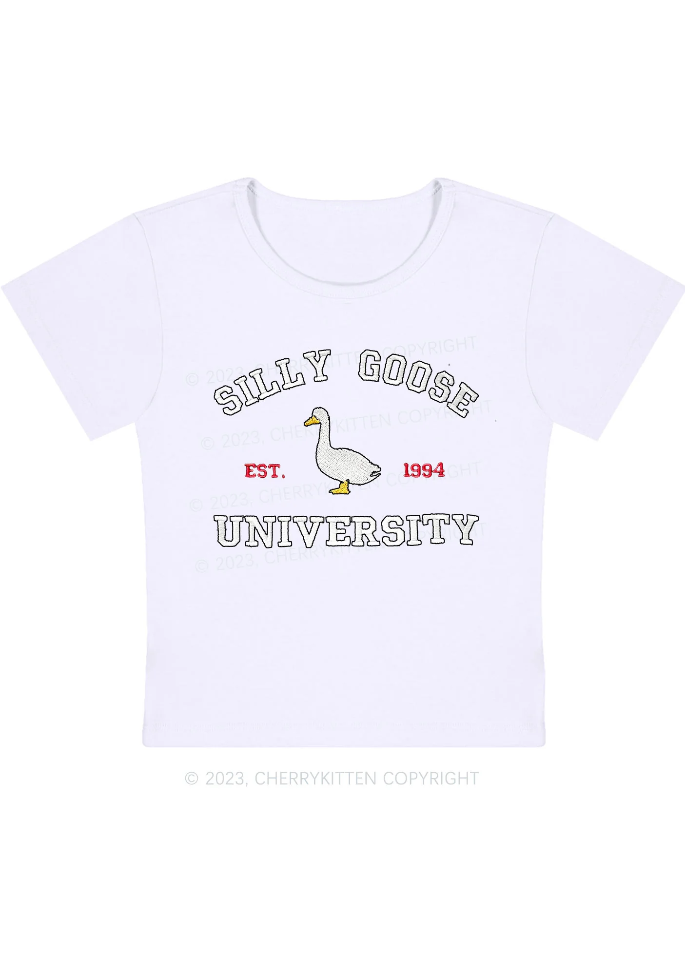 Silly Goose University EST 1994 Y2K Baby Tee Cherrykitten - Image 3