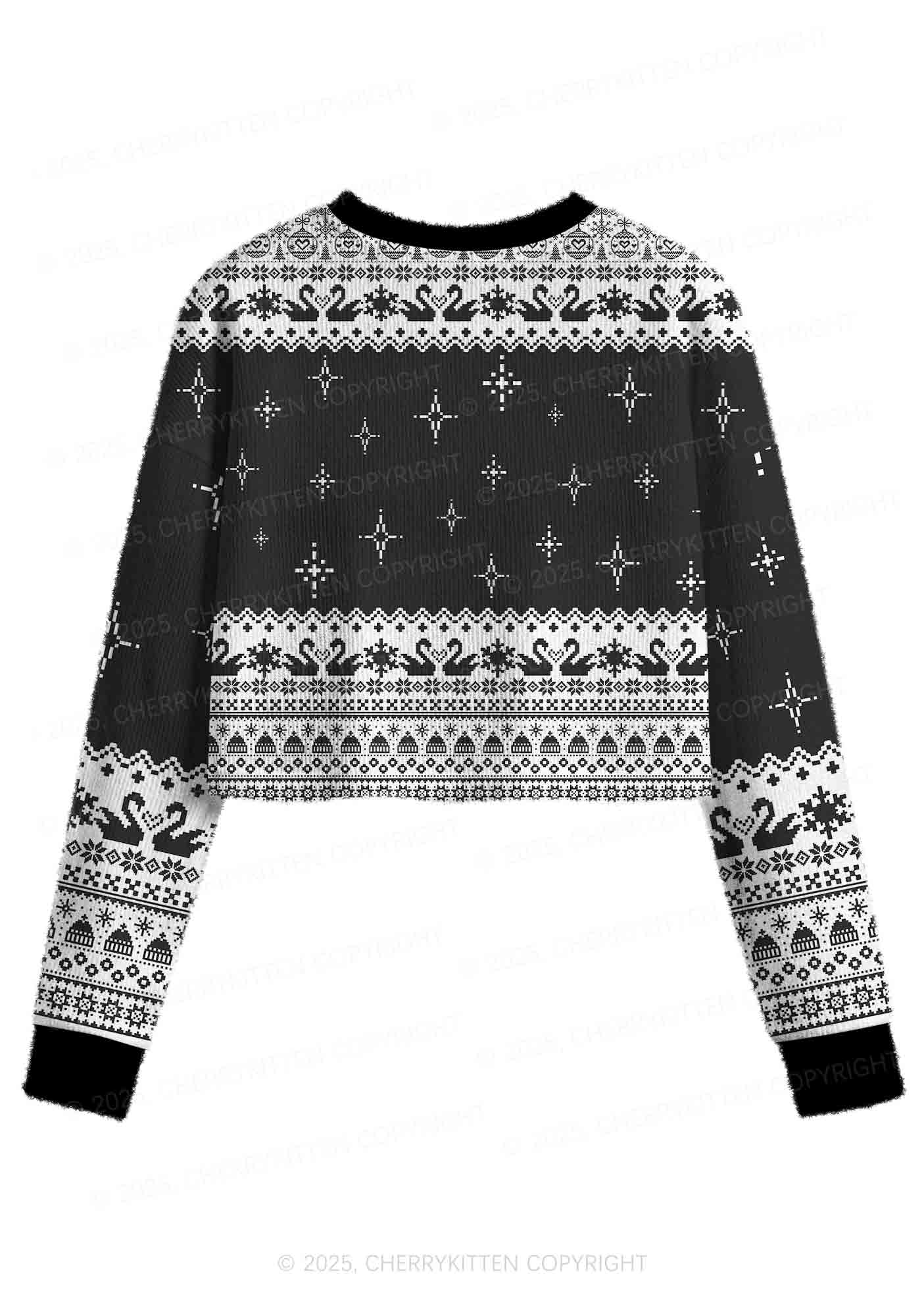 Silly Goose University Y2K Christmas Crop Knit Sweatshirt Cherrykitten - Image 2