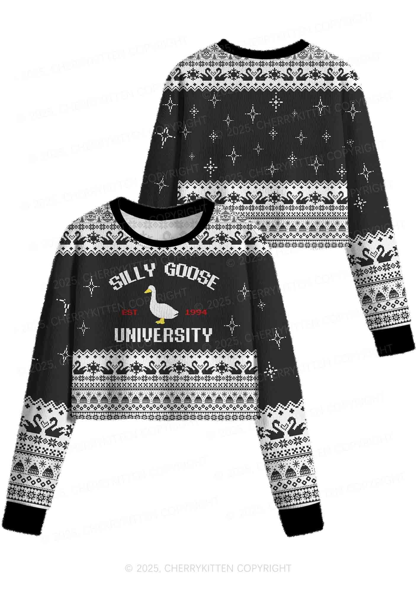 Silly Goose University Y2K Christmas Crop Knit Sweatshirt Cherrykitten - Image 3
