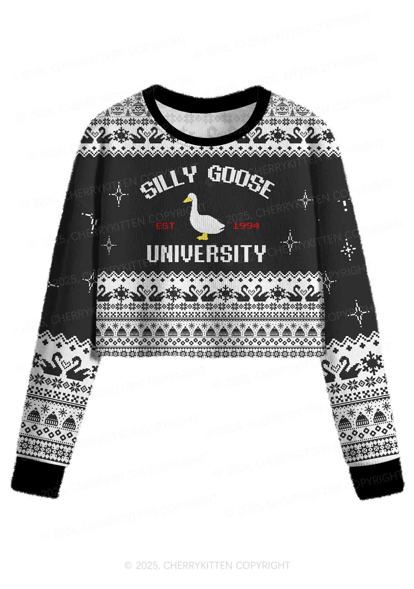 Silly Goose University Y2K Christmas Crop Knit Sweatshirt Cherrykitten - Image 5
