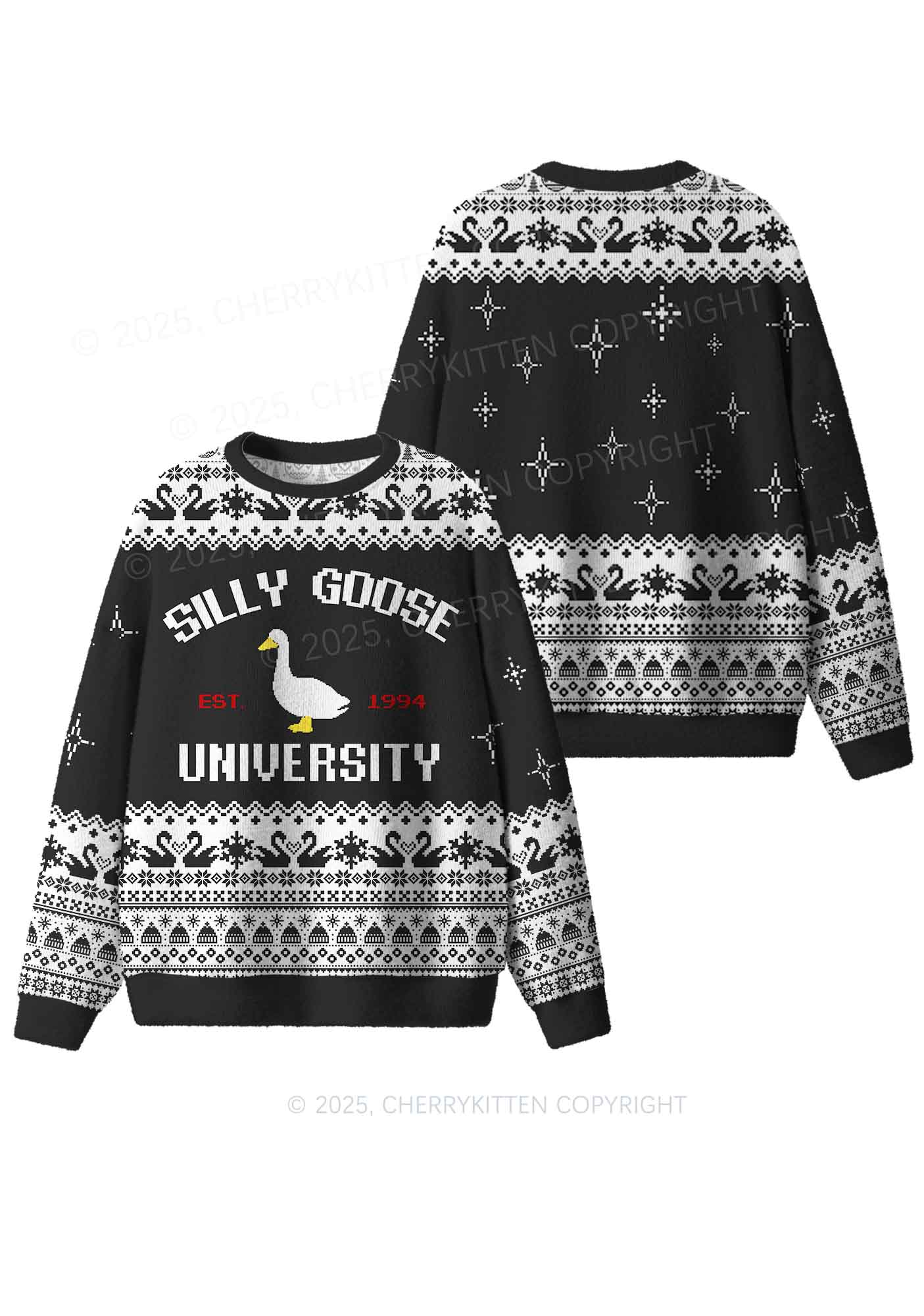 Silly Goose University Y2K Christmas Knit Sweatshirt Cherrykitten - Image 3