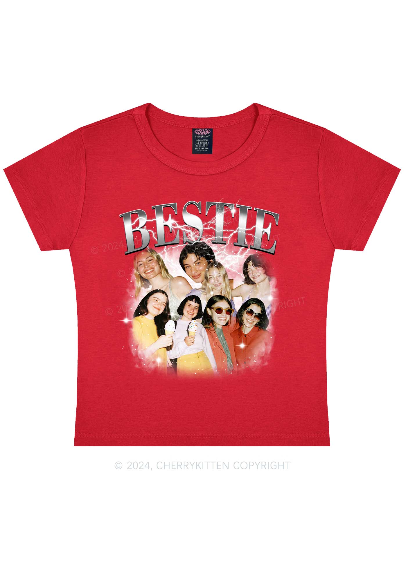 Silver Custom Bestie Photos Y2K Valentine's Day Baby Tee Cherrykitten - Image 3