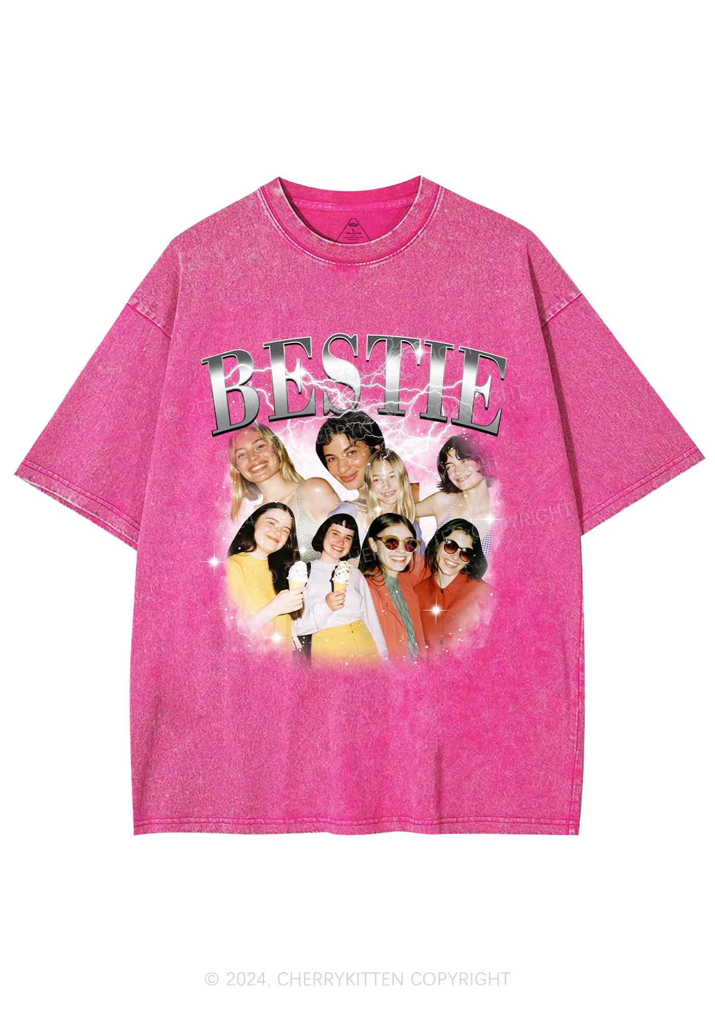 Silver Custom Bestie Photos Y2K Valentine's Day Washed Tee Cherrykitten - Image 3