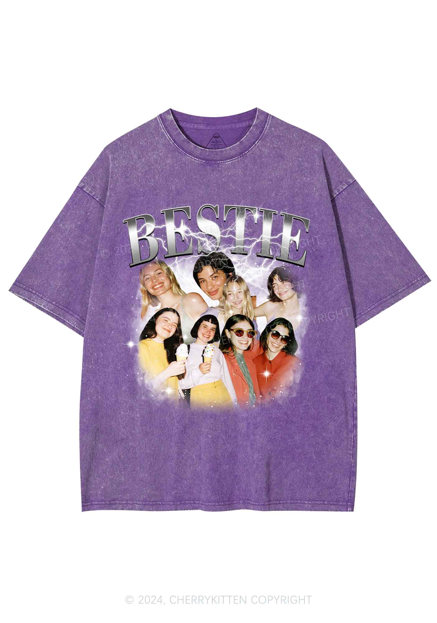 Silver Custom Bestie Photos Y2K Valentine's Day Washed Tee Cherrykitten - Image 4