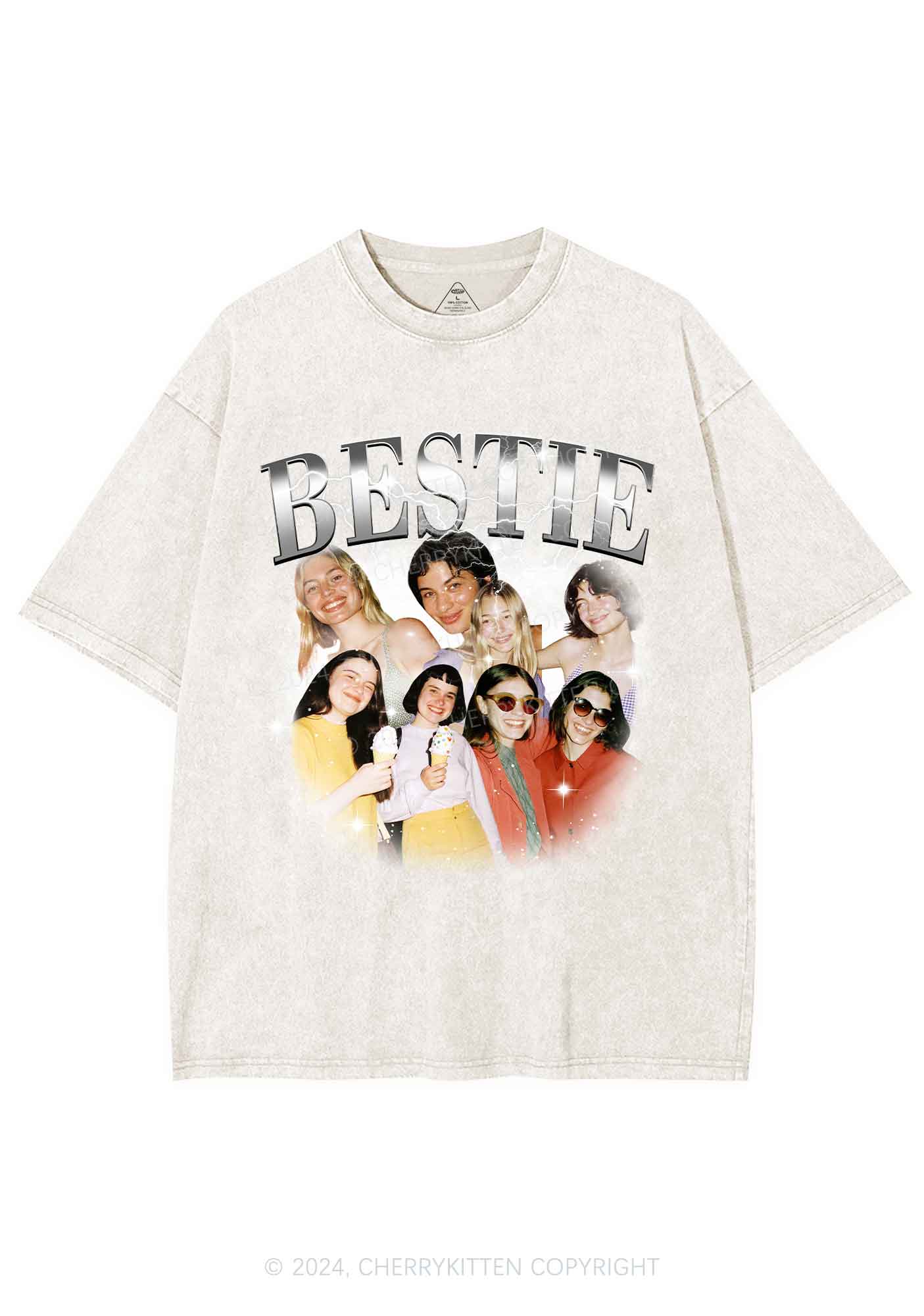 Silver Custom Bestie Photos Y2K Valentine's Day Washed Tee Cherrykitten - Image 5