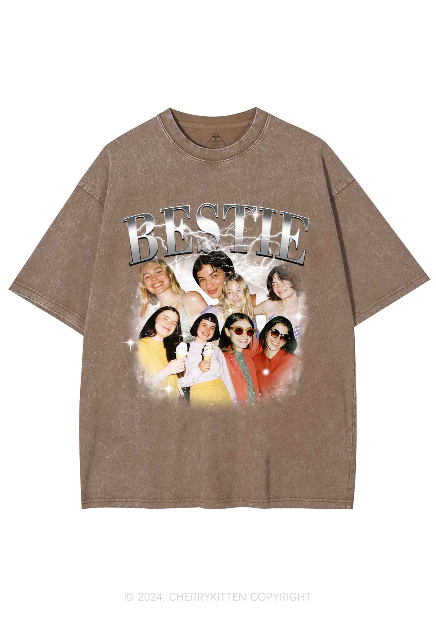 Silver Custom Bestie Photos Y2K Valentine's Day Washed Tee Cherrykitten - Image 6