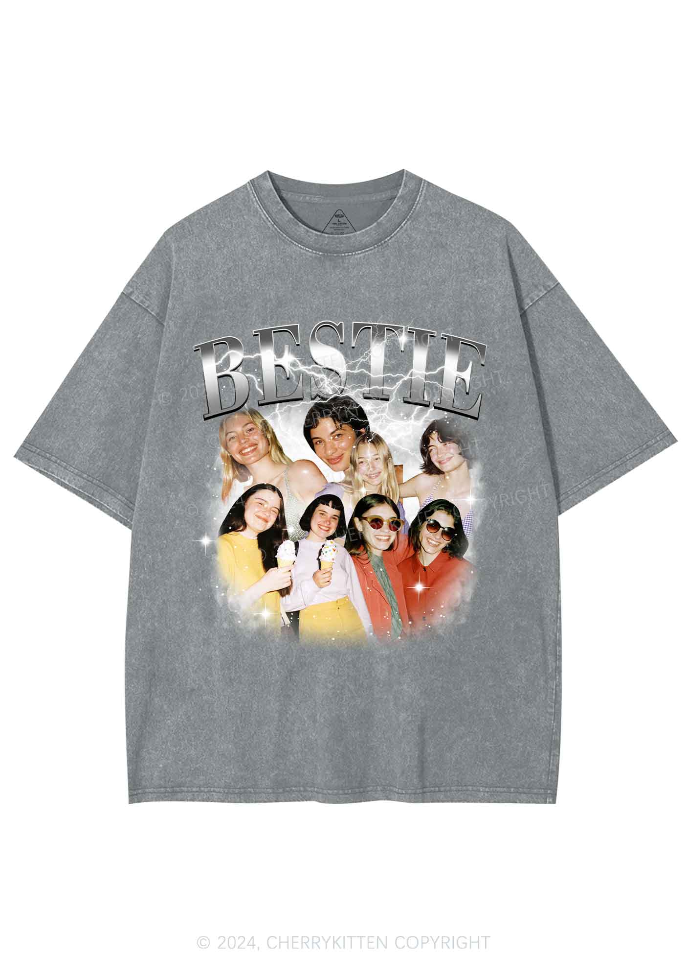Silver Custom Bestie Photos Y2K Valentine's Day Washed Tee Cherrykitten - Image 7